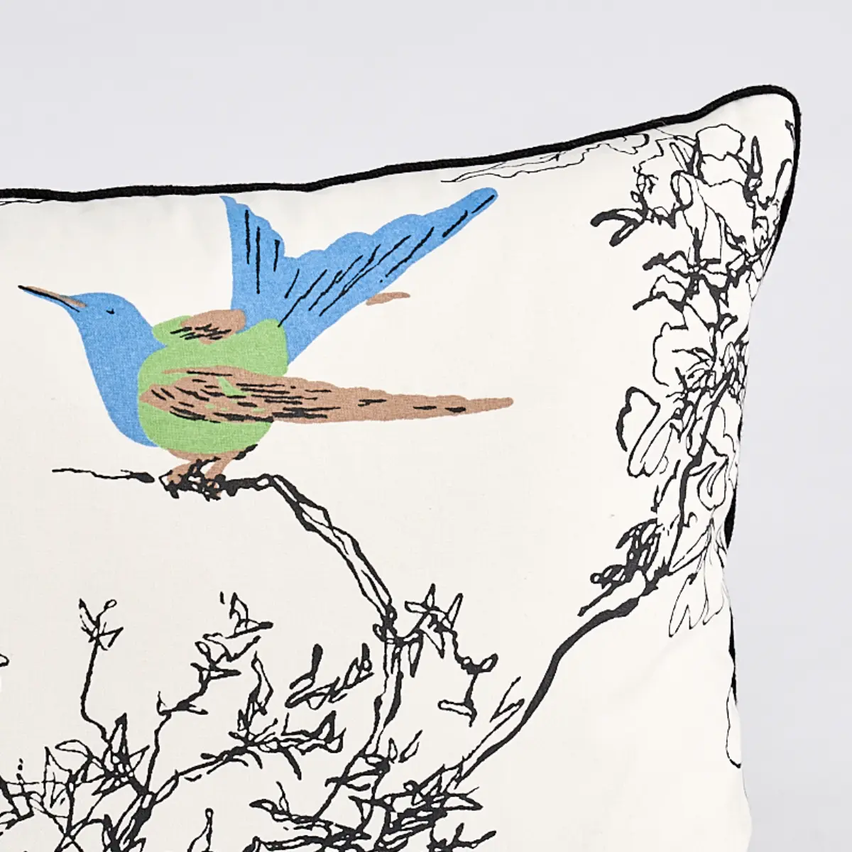 Birds & Butterflies Pillow_ MULTI ON WHITE