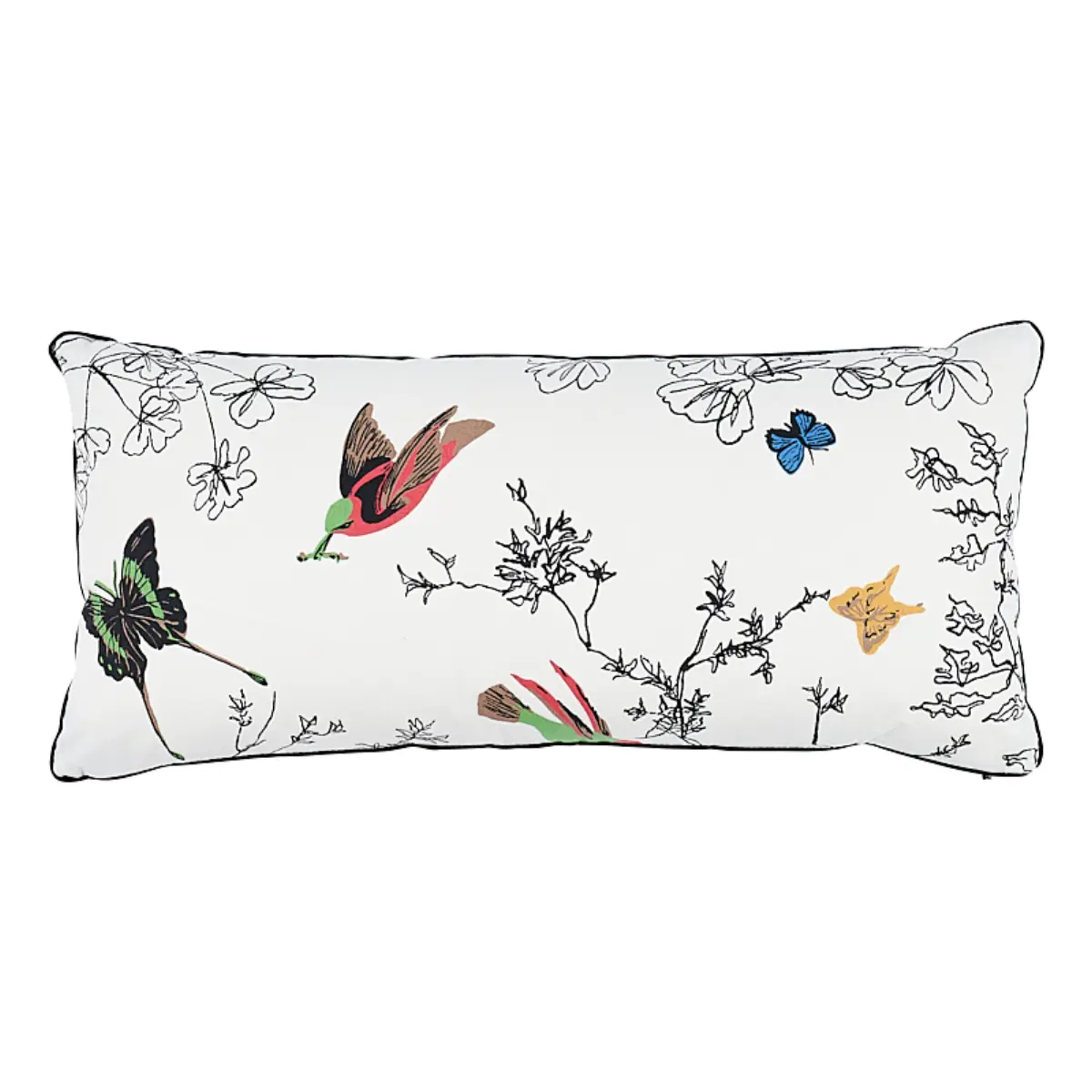 Birds & Butterflies Pillow_ MULTI ON WHITE