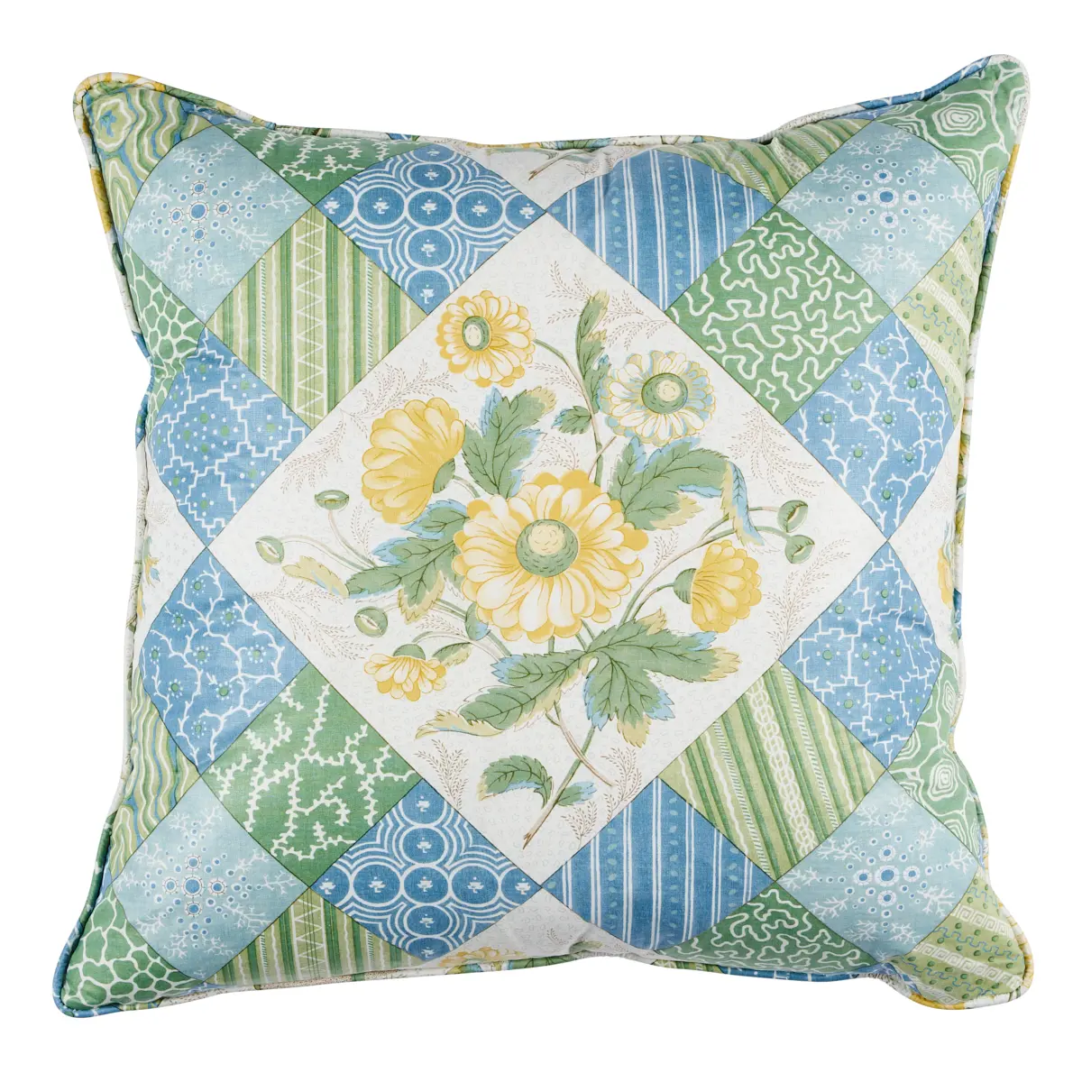 Caldwell Patchwork 20" Pillow_ YELLOW & CORNFLOWER