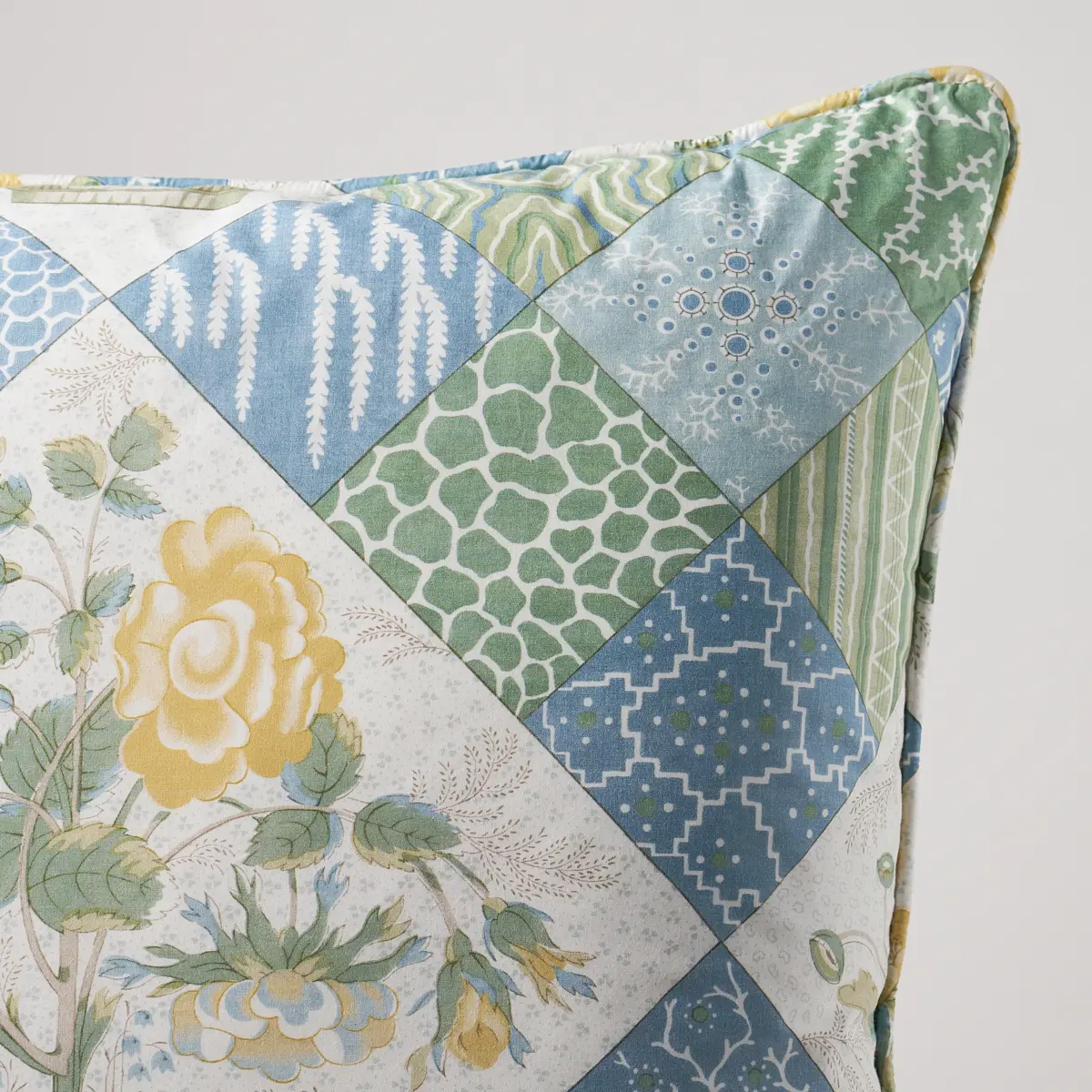 Caldwell Patchwork 20" Pillow_ YELLOW & CORNFLOWER