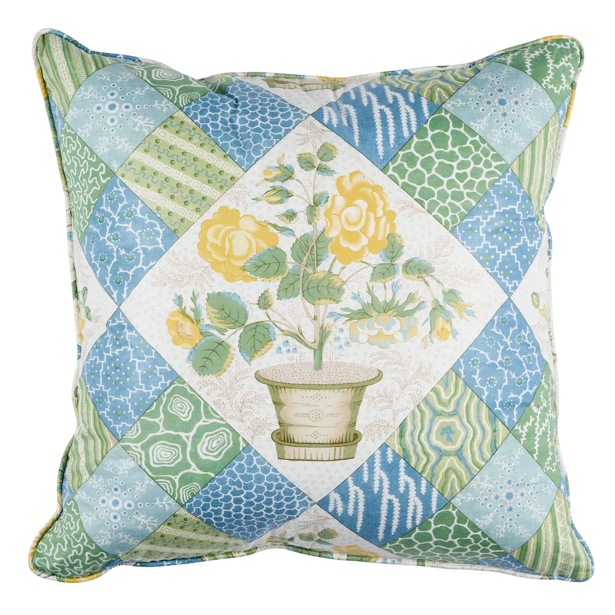 Caldwell Patchwork 20" Pillow_ YELLOW & CORNFLOWER