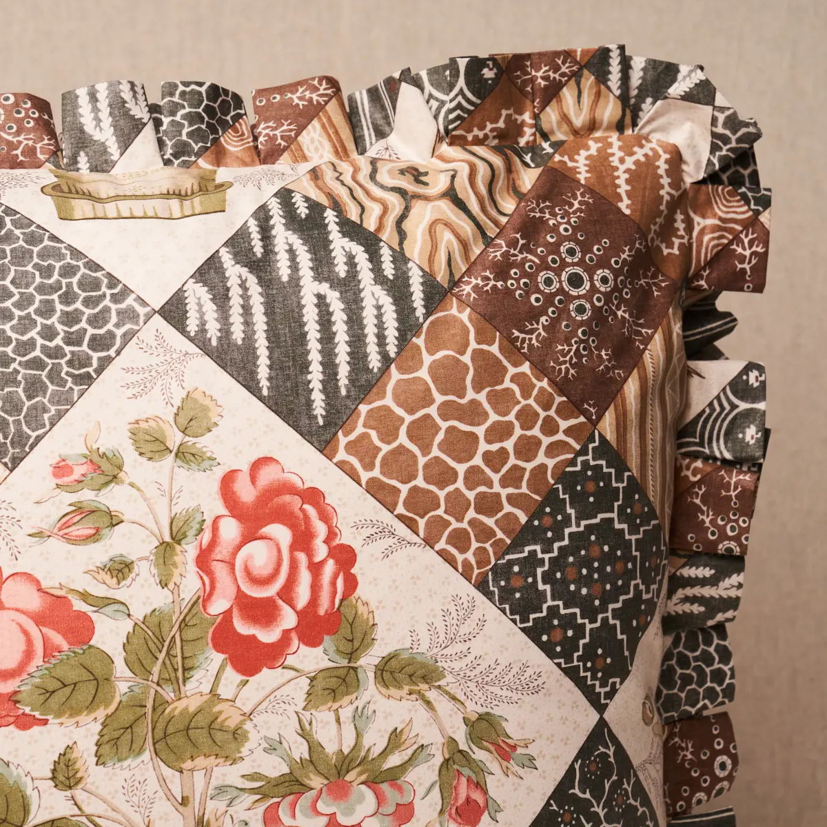 Caldwell Patchwork Chintz Pillow_ ROSE AND CHOCOLATE