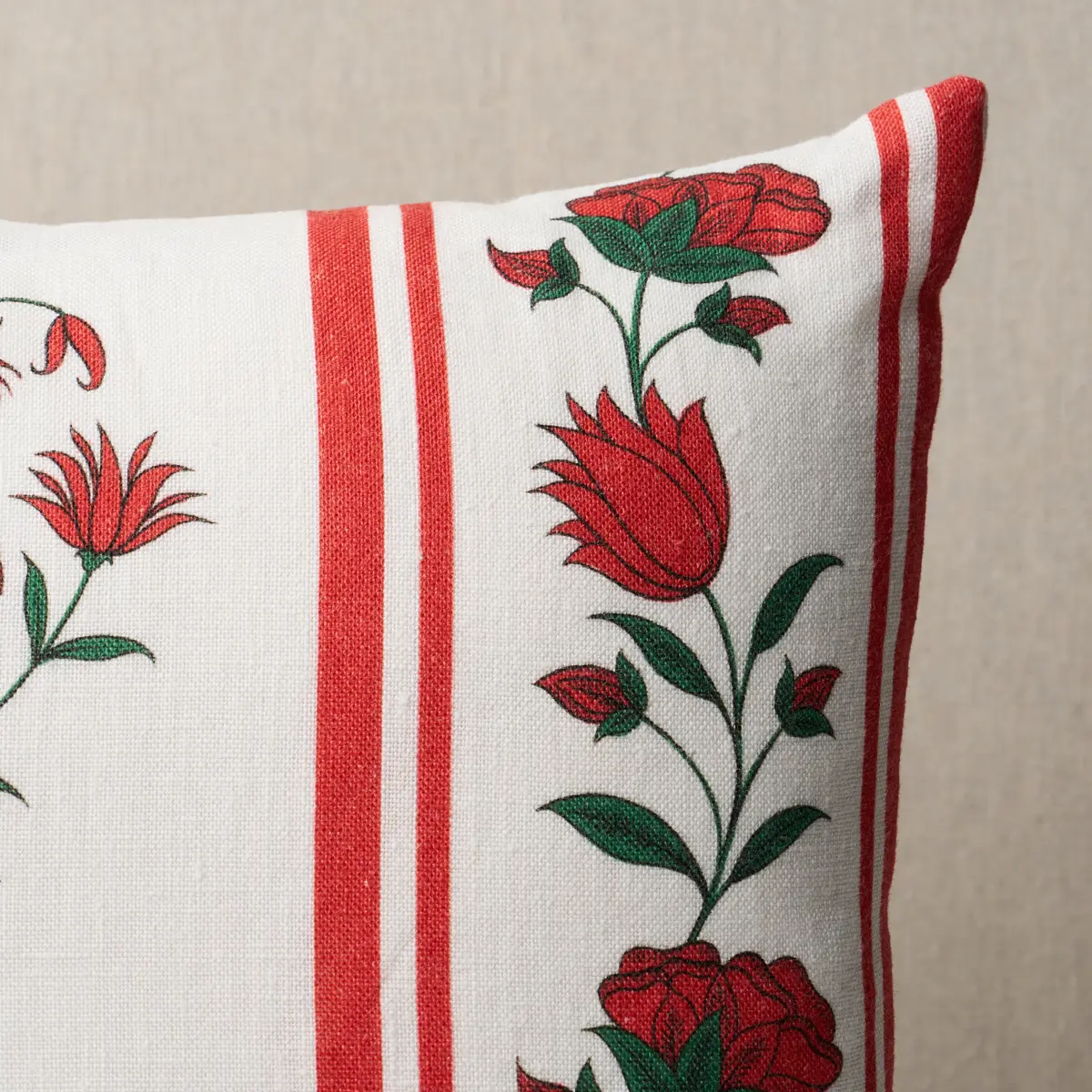 Royal Poppy Stripe Pillow_ RED