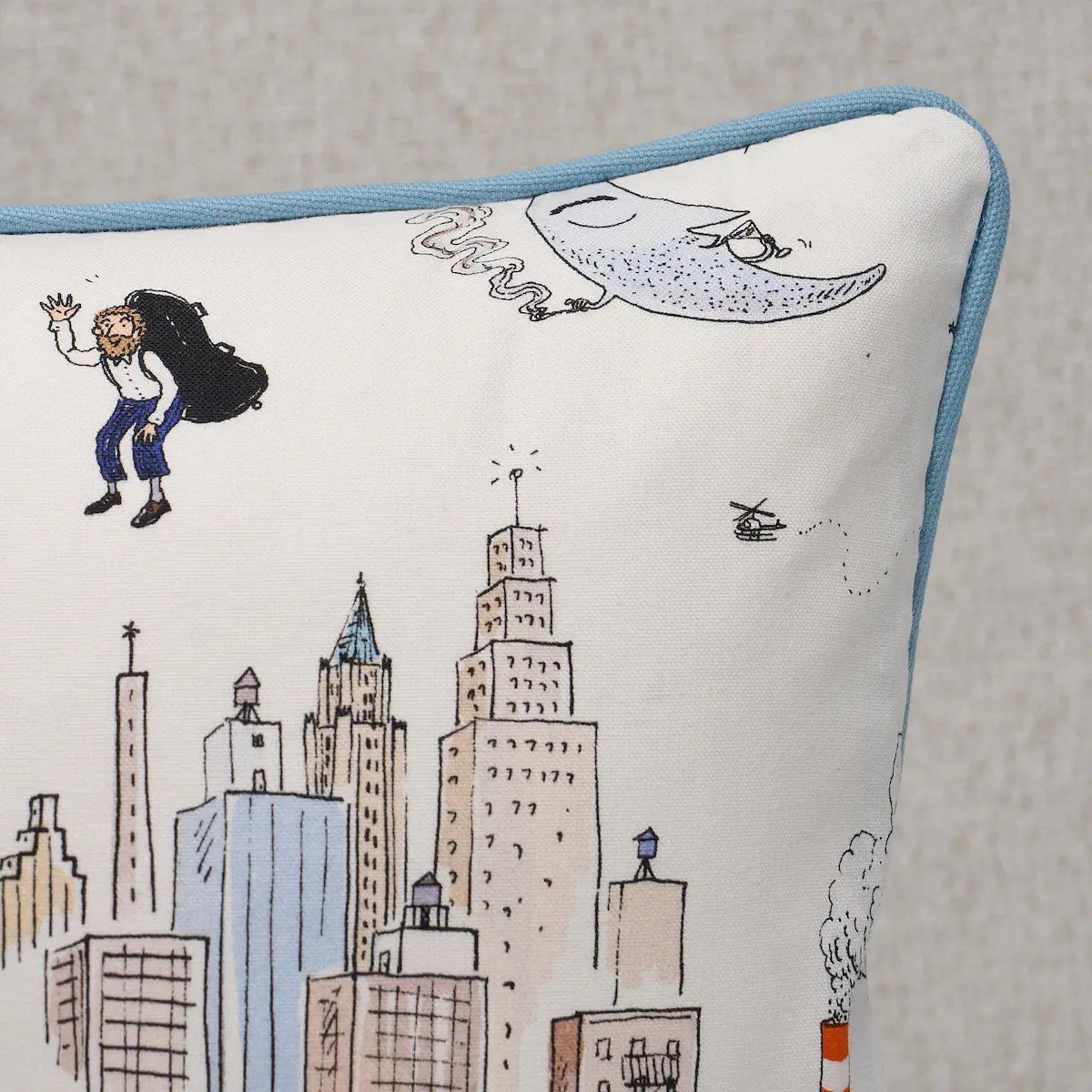 Street Scenes Pillow_ MULTICOLOR ON WHITE