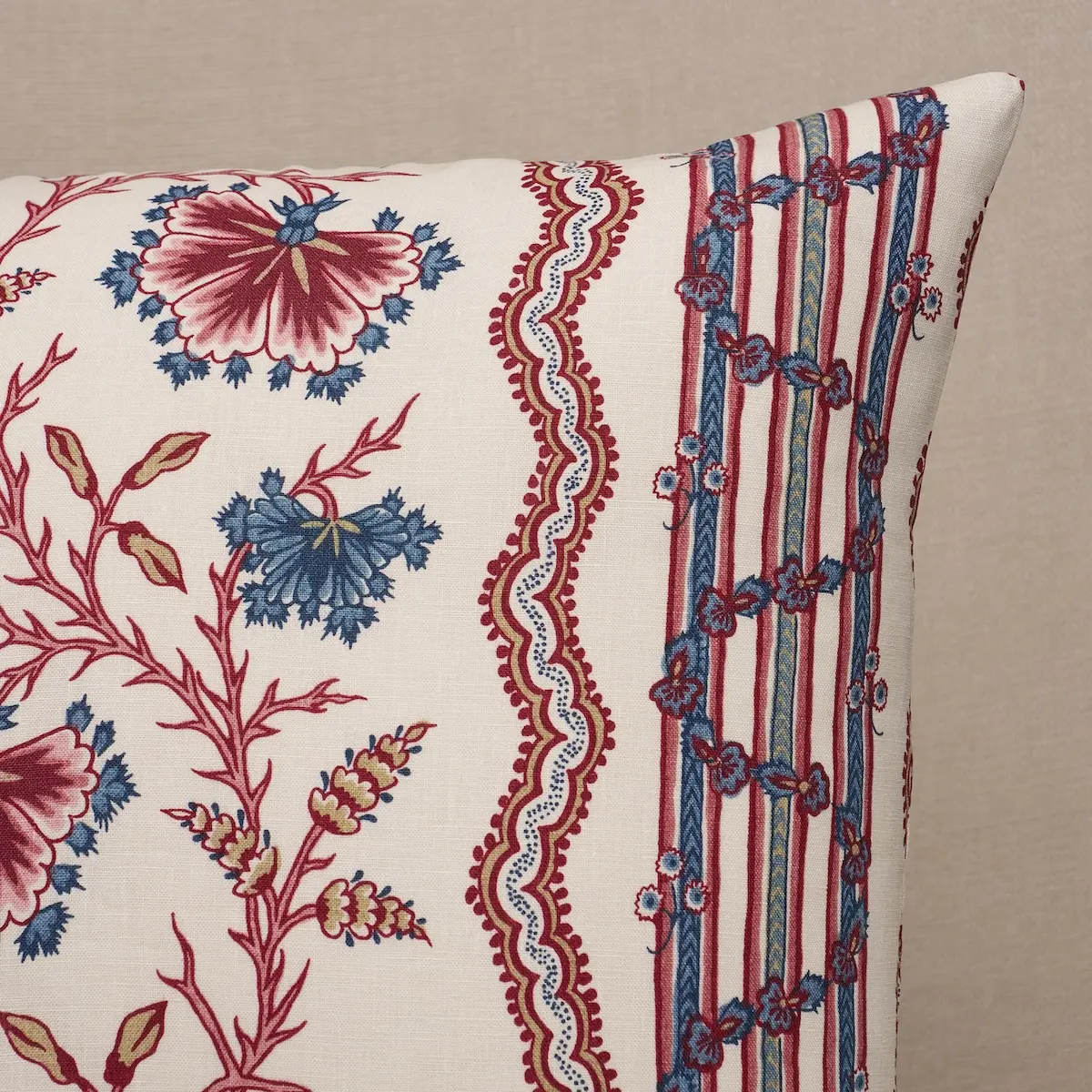 Parvati Floral Stripe Pillow_ VERMILLION