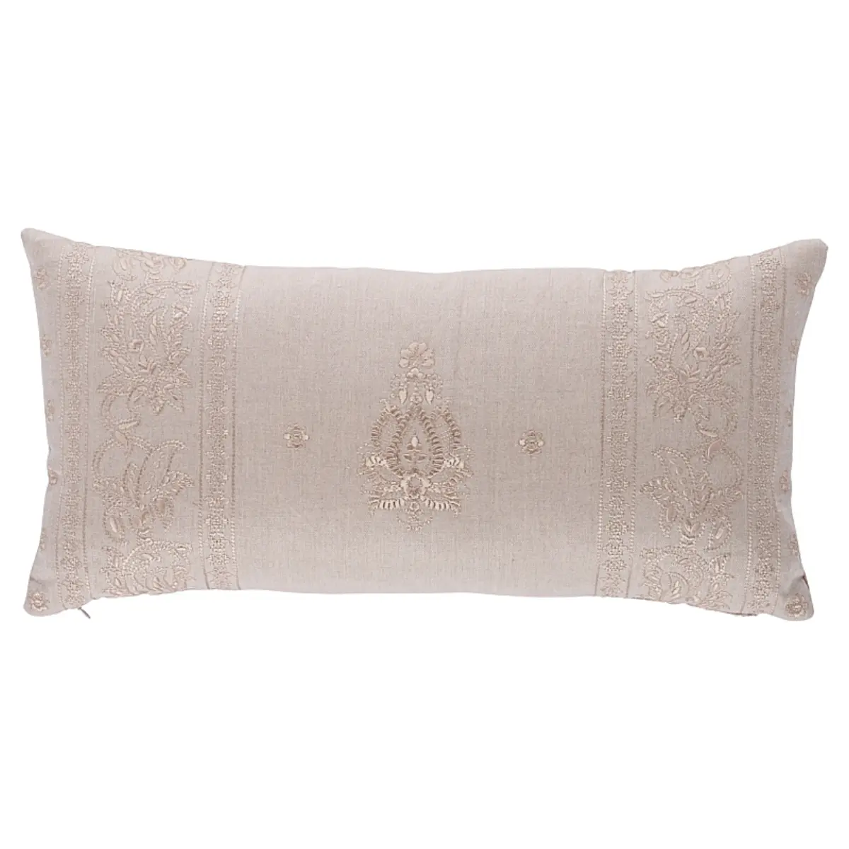 Jaipur Linen Embroidery Pillow_ FLAX