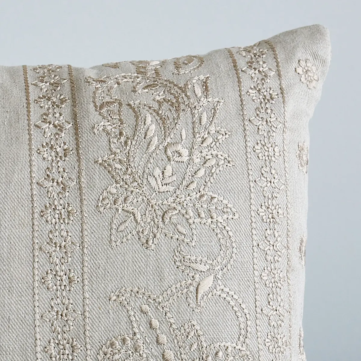 Jaipur Linen Embroidery Pillow_ FLAX