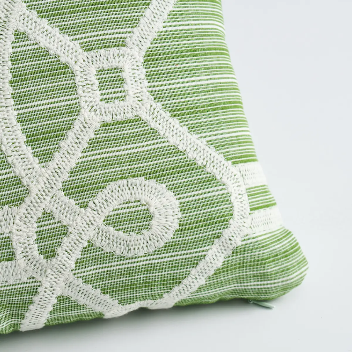 Ziz Embroidery Pillow_ GREEN & WHITE