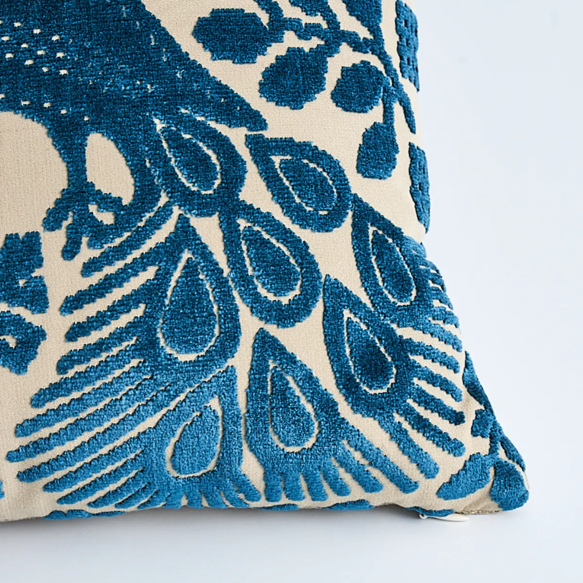 Pavone Velvet Pillow_ PEACOCK & SAND
