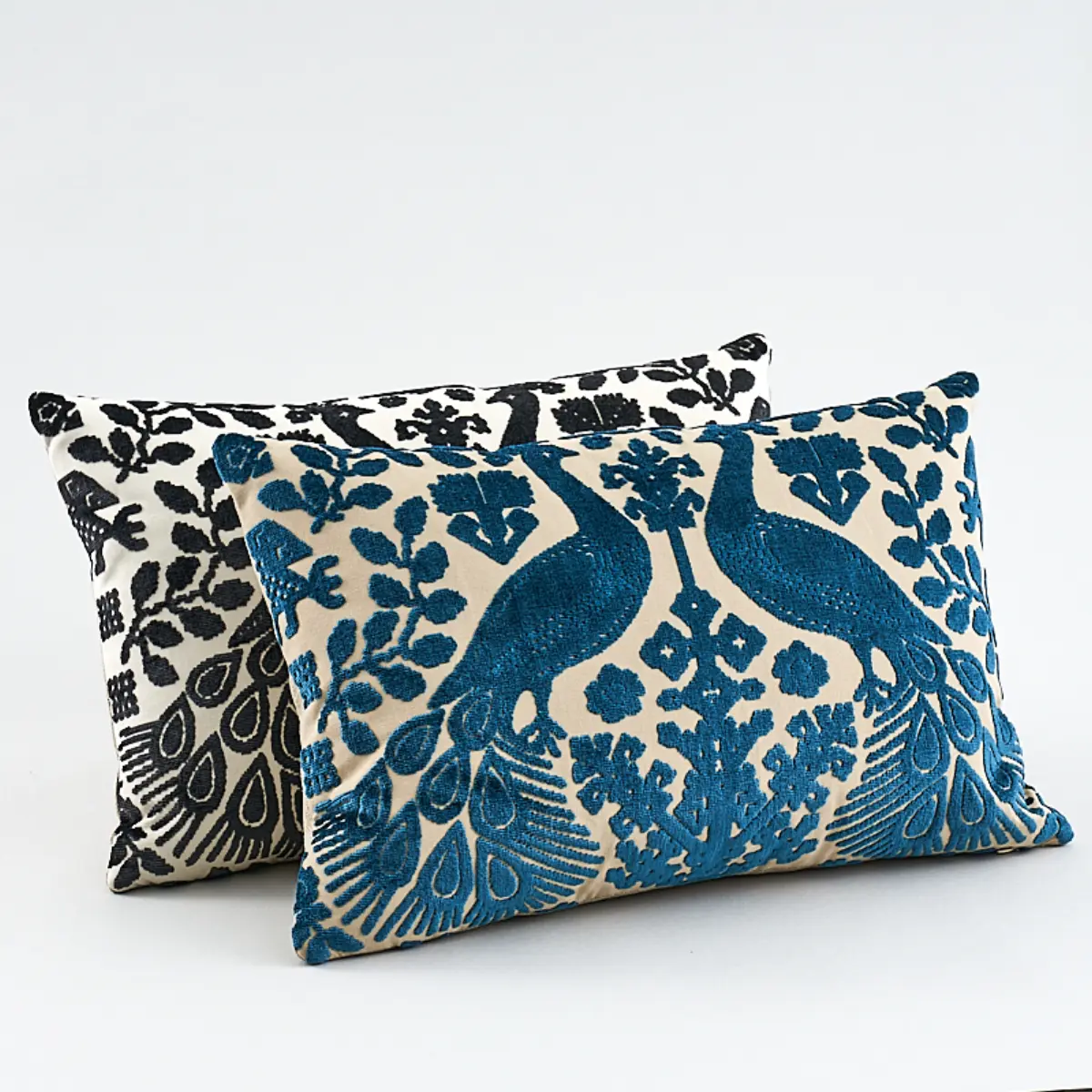 Pavone Velvet Pillow_ PEACOCK & SAND