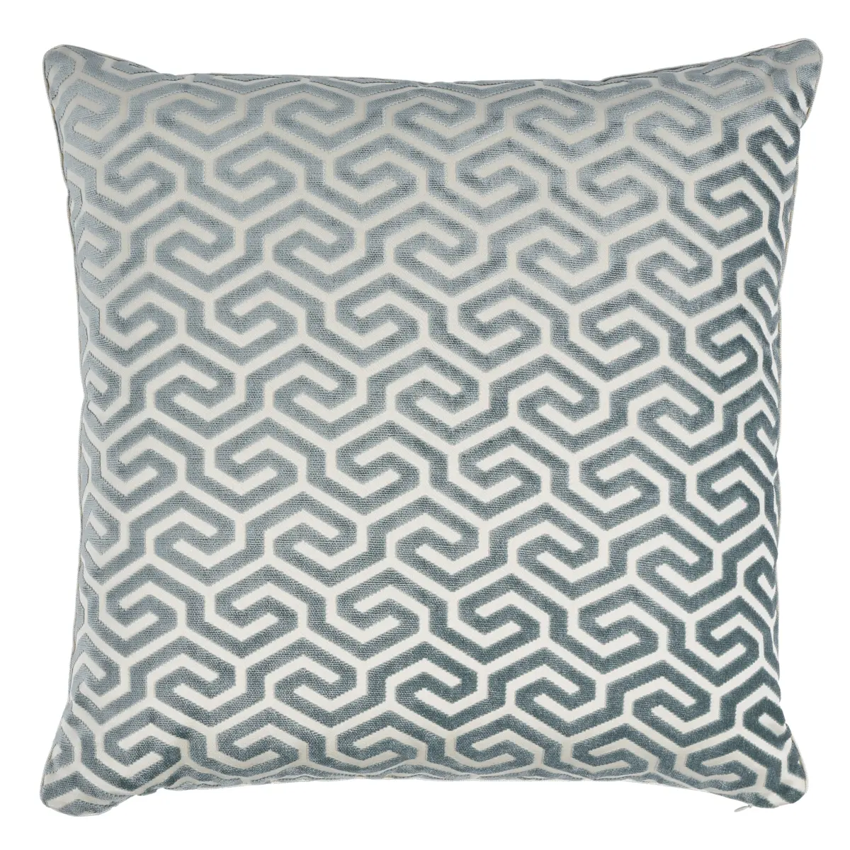 Ming Fret Velvet Pillow_ MINERAL & WHITE