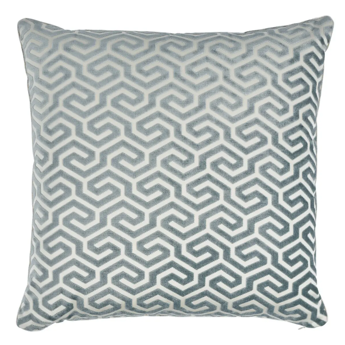 Ming Fret Velvet Pillow_ MINERAL & WHITE