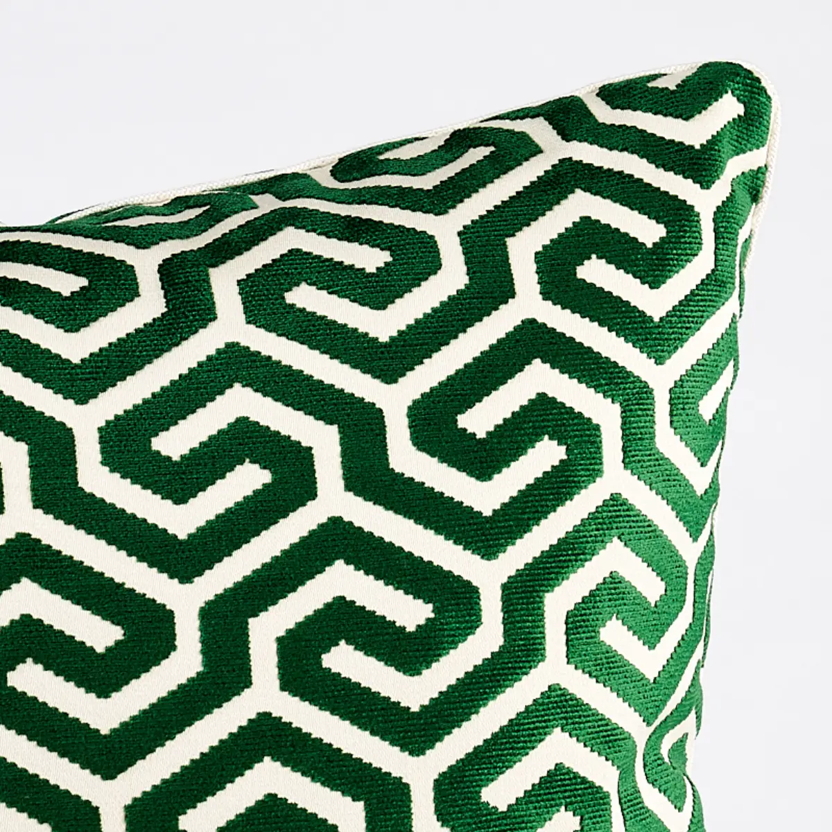 Ming Fret Velvet Pillow_ EMERALD
