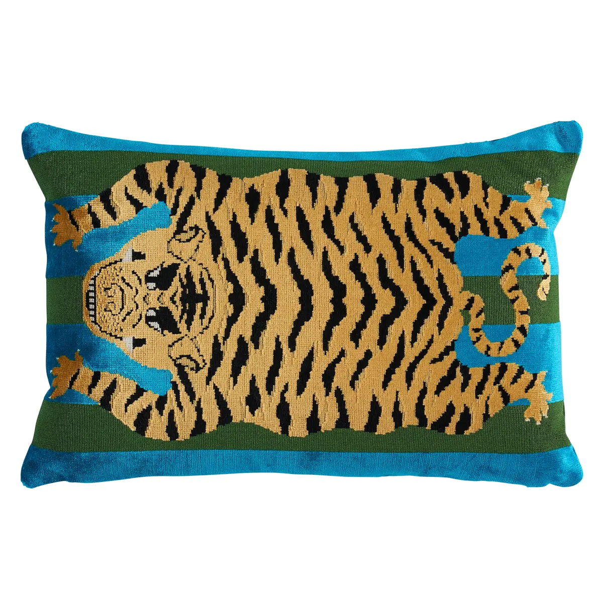 Jokhang Tiger Velvet Pillow_ PEACOCK & OLIVE