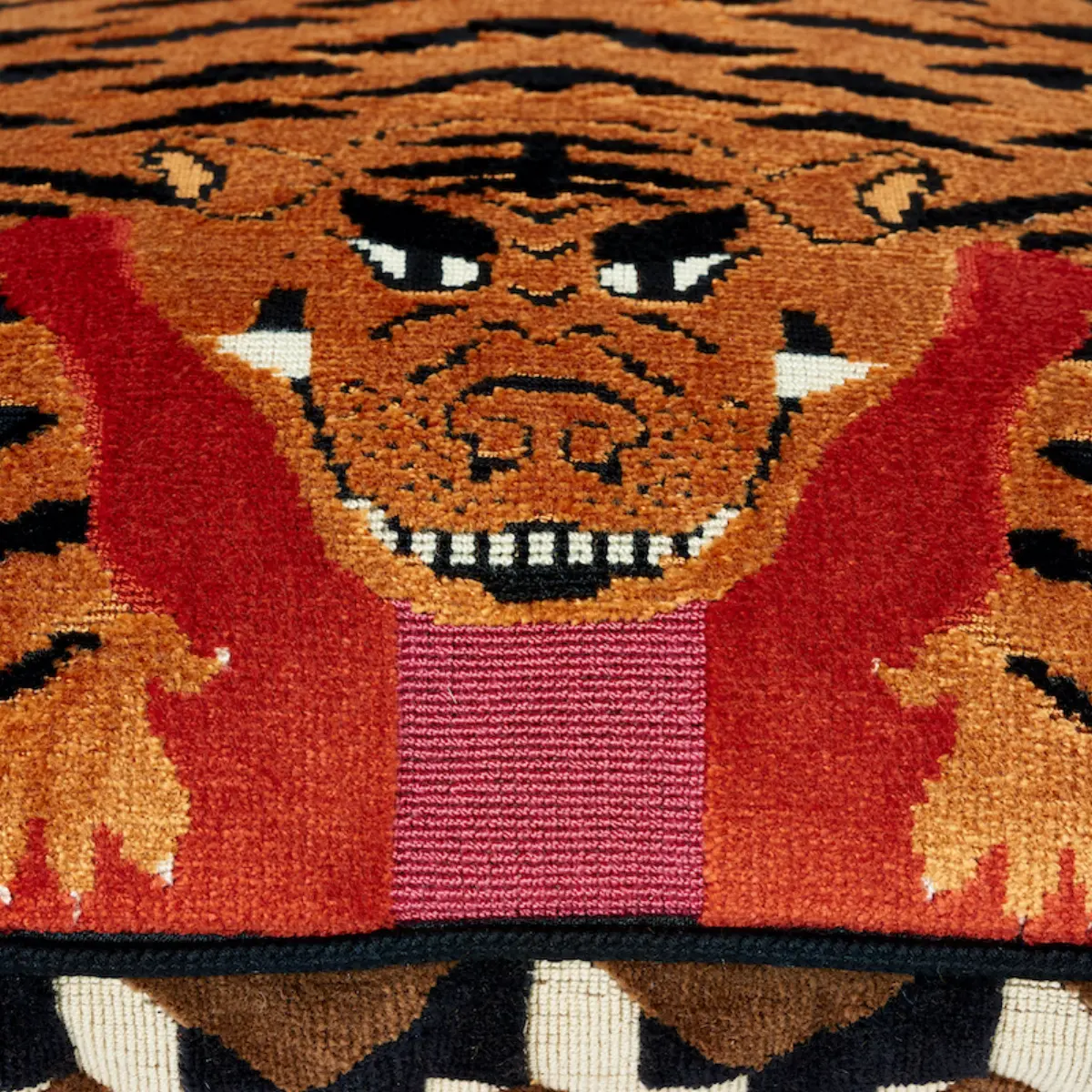 Jokhang Tiger Velvet Pillow_ RED & PINK