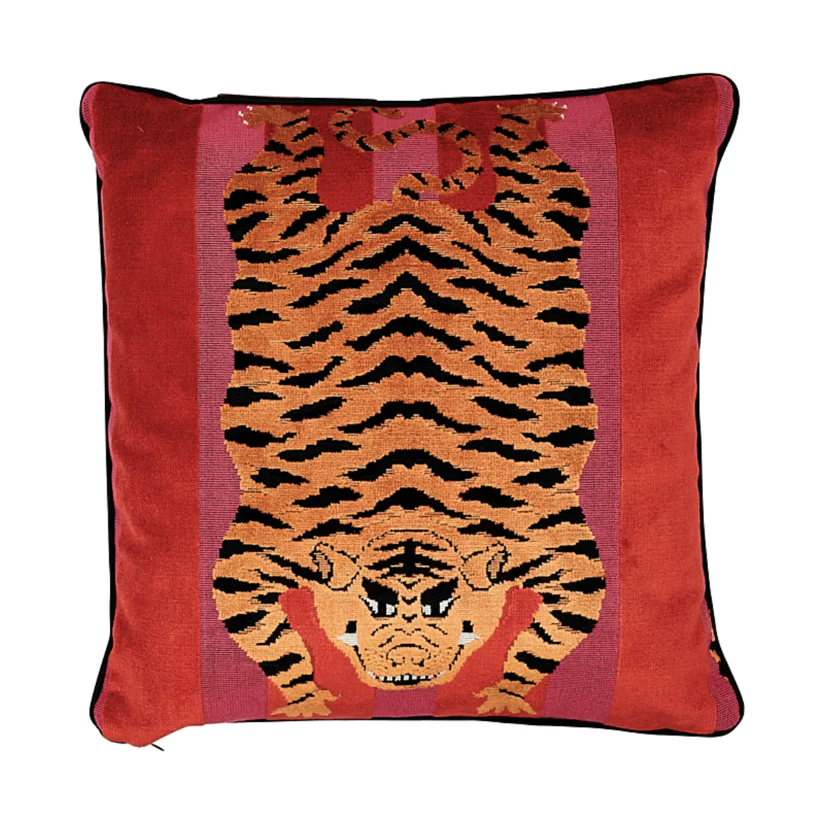Jokhang Tiger Velvet Pillow_ RED & PINK
