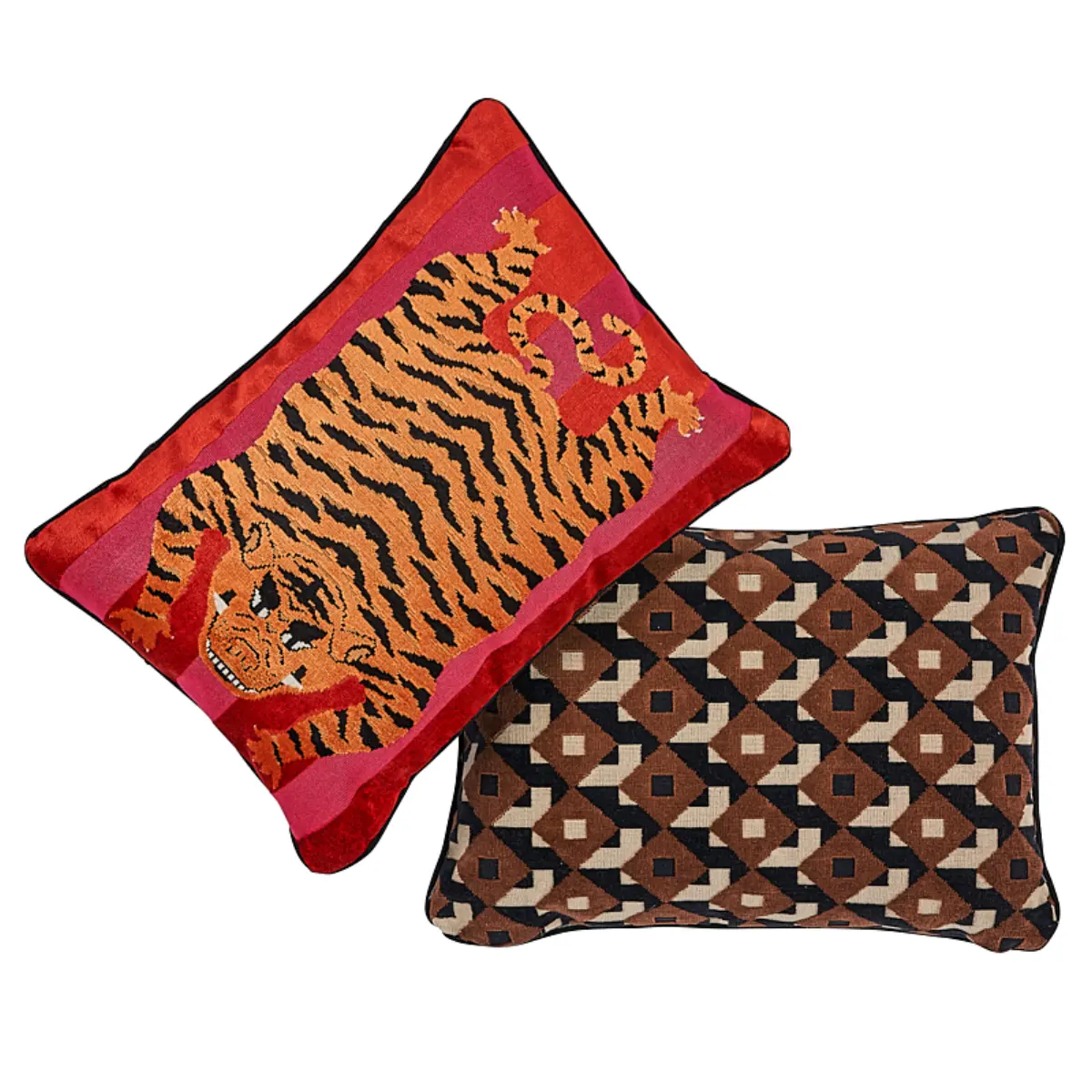 Jokhang Tiger Velvet Pillow_ RED & PINK