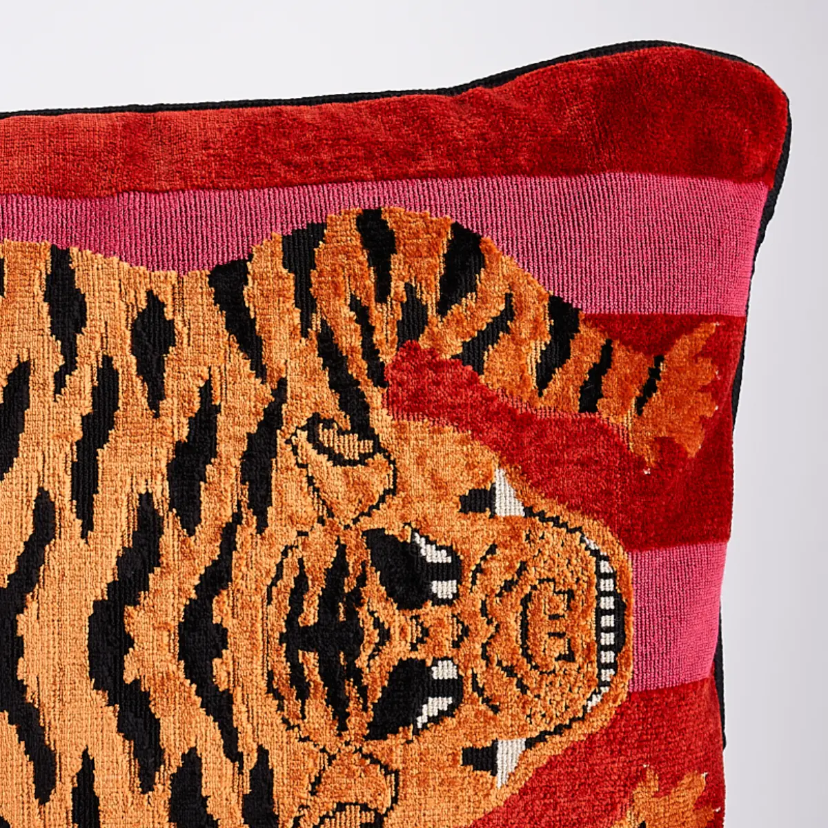 Jokhang Tiger Velvet Pillow_ RED & PINK