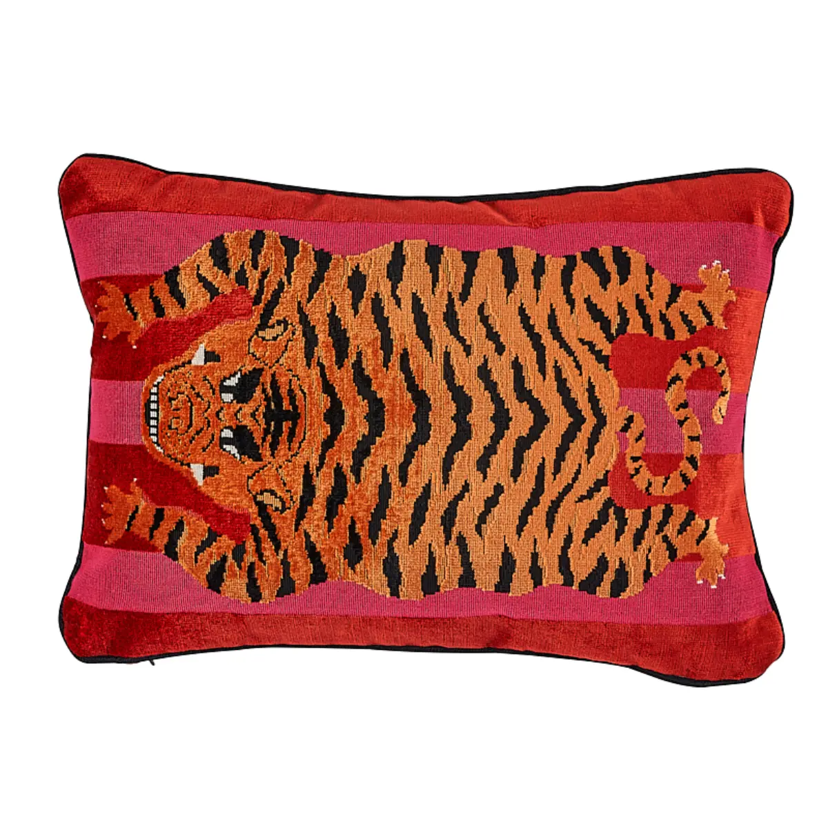Jokhang Tiger Velvet Pillow_ RED & PINK