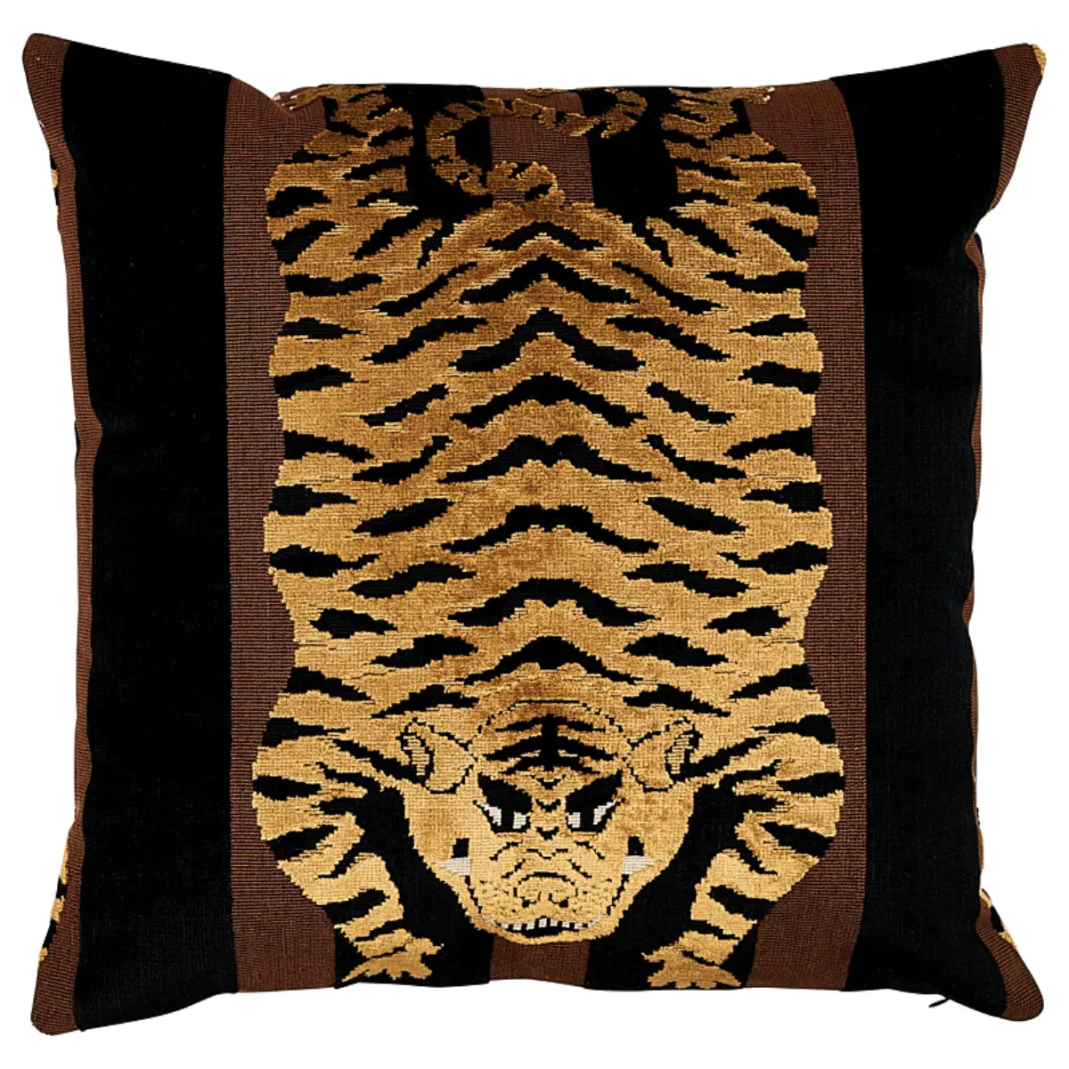 Jokhang Tiger Velvet Pillow_ BROWN & BLACK