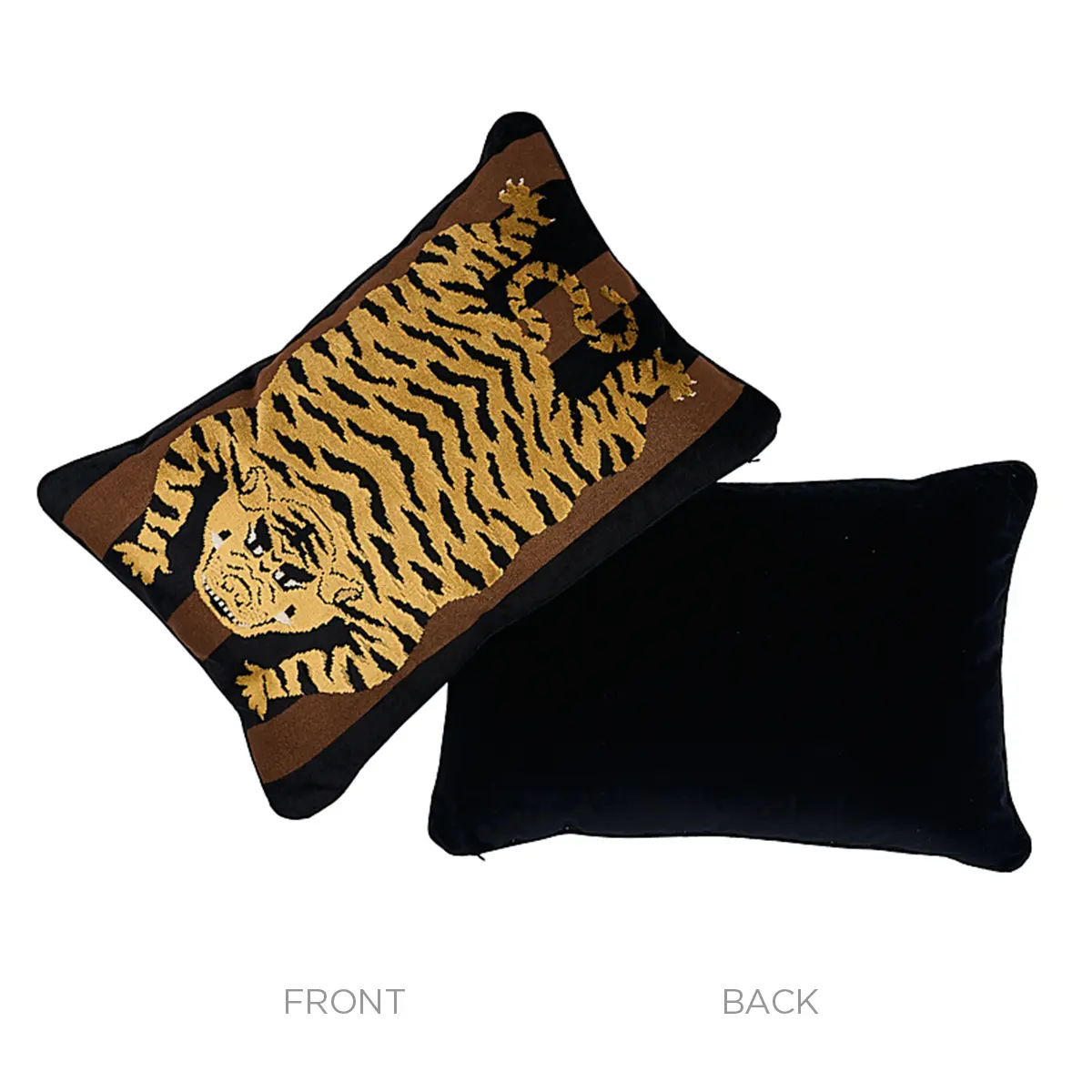 Jokhang Tiger Velvet Pillow_ BROWN & BLACK