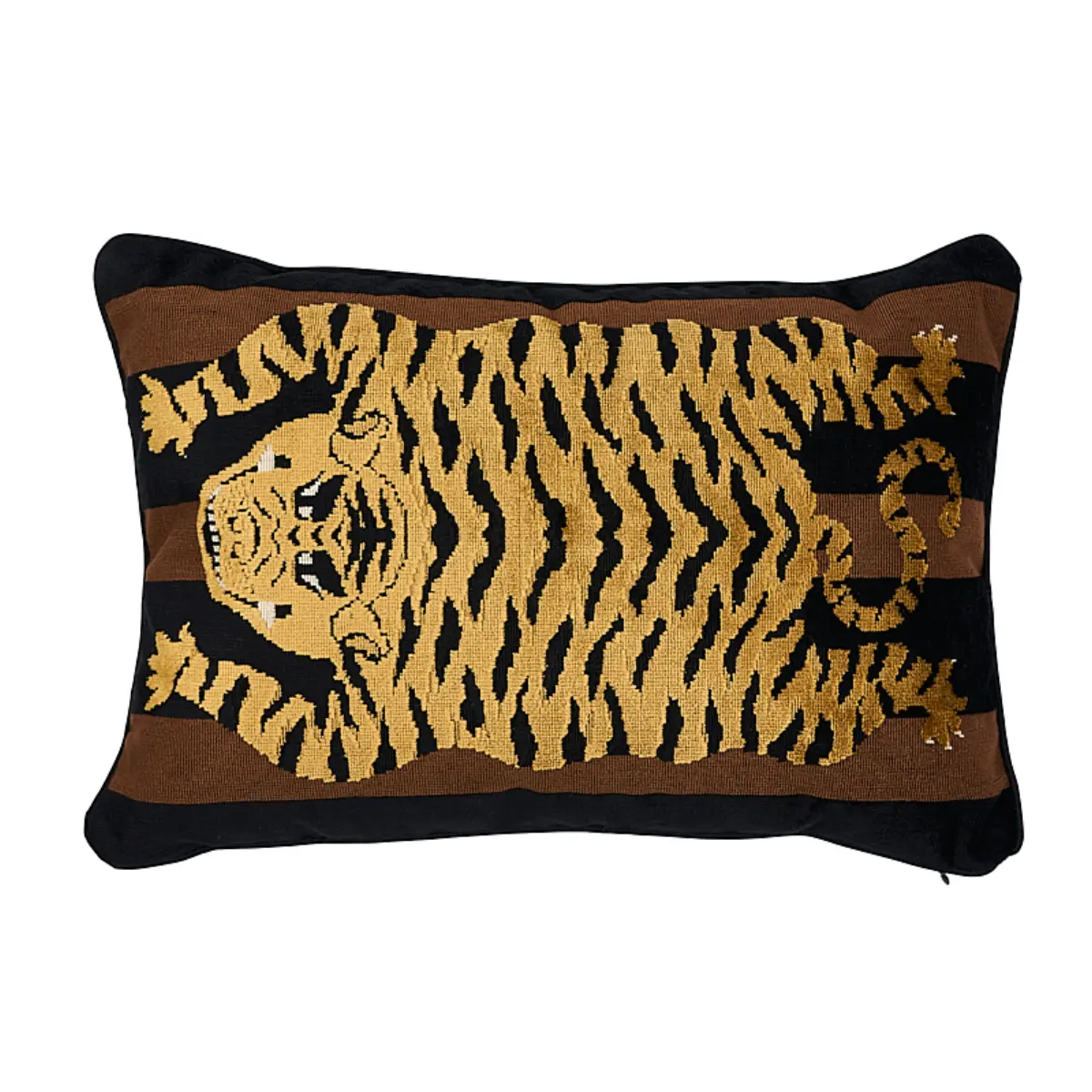 Jokhang Tiger Velvet Pillow_ BROWN & BLACK