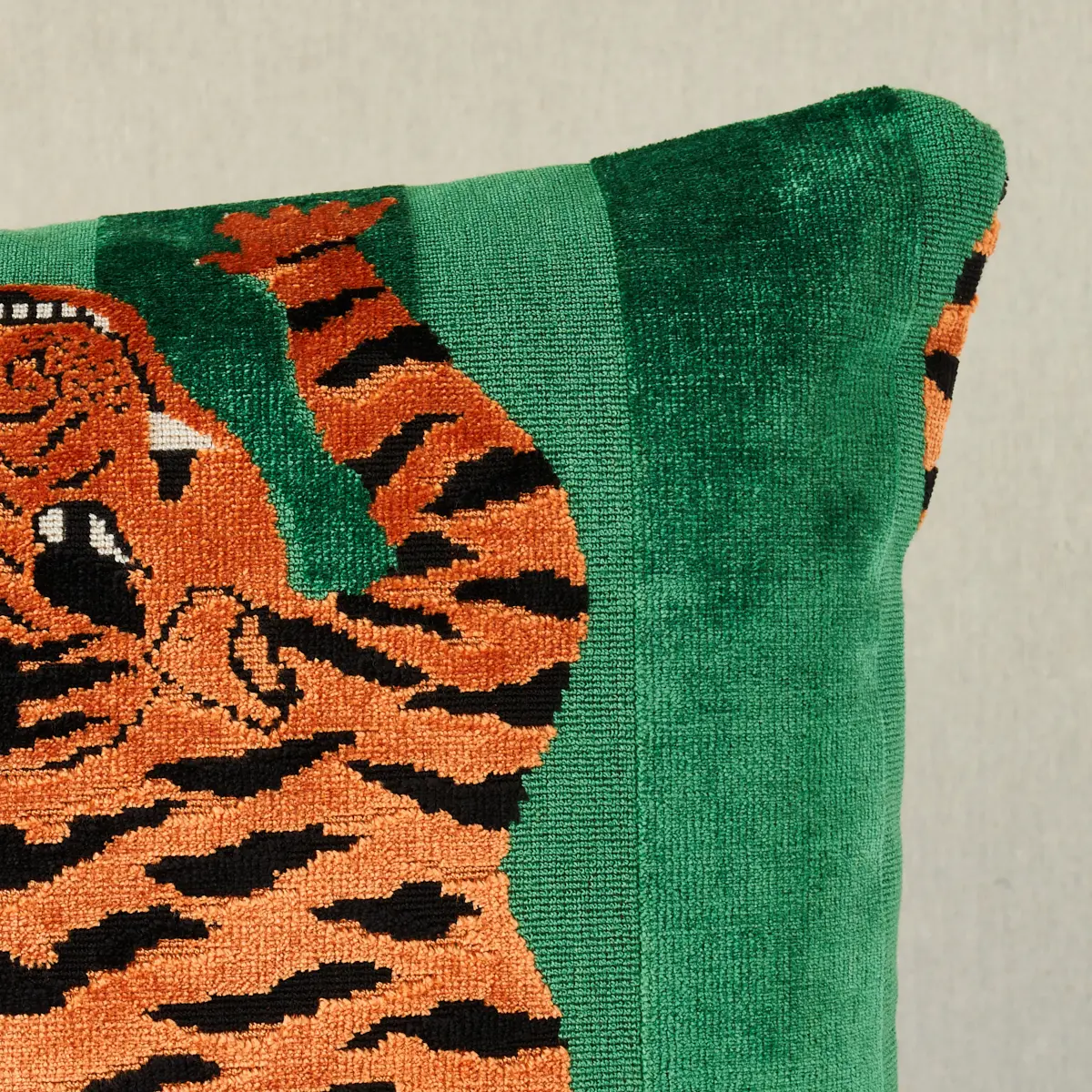 Jokhang Tiger Velvet Pillow_ GREEN