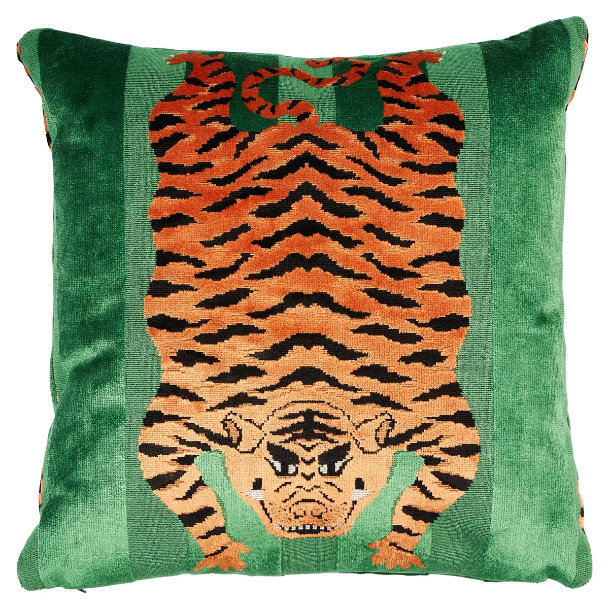 Jokhang Tiger Velvet Pillow_ GREEN