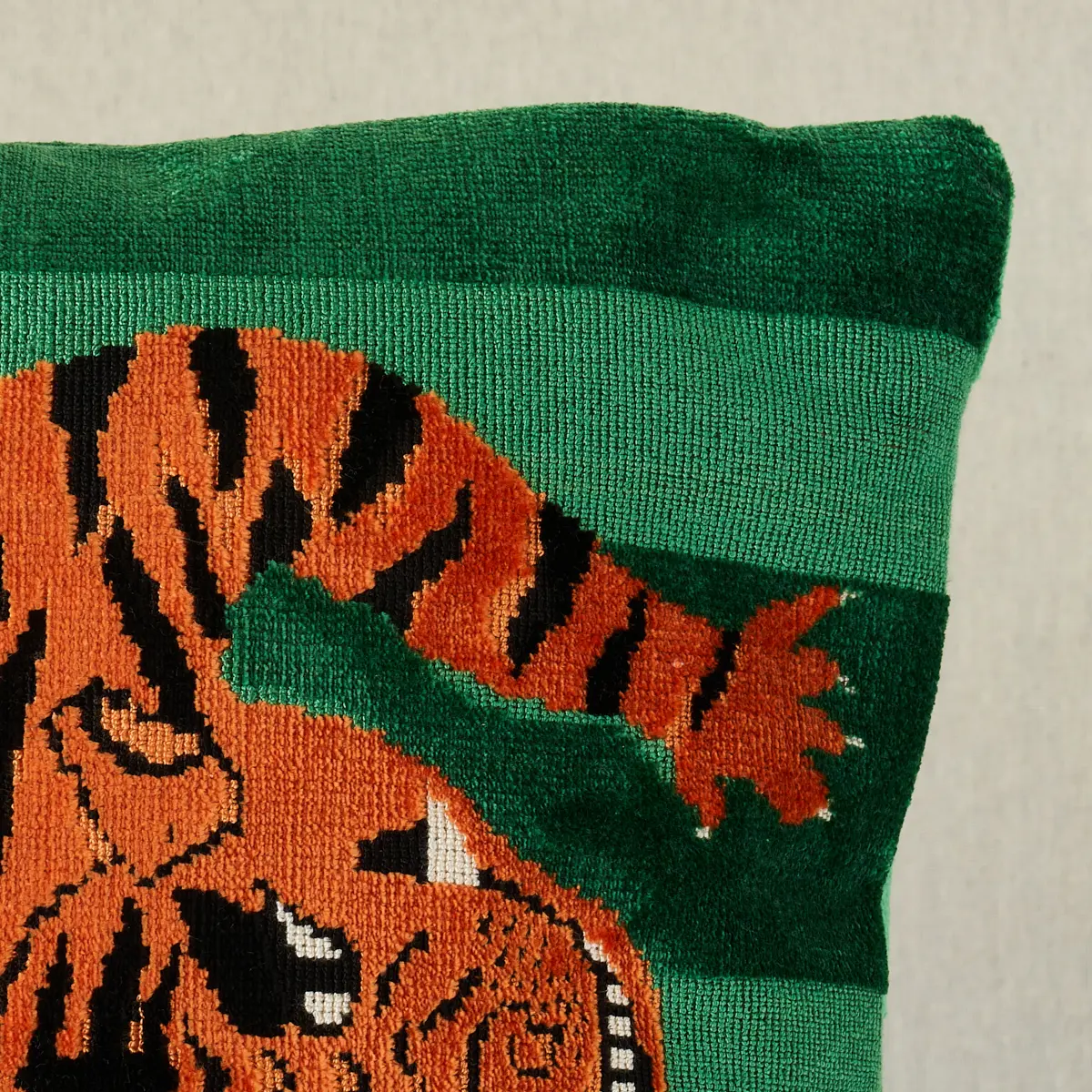 Jokhang Tiger Velvet Pillow_ GREEN