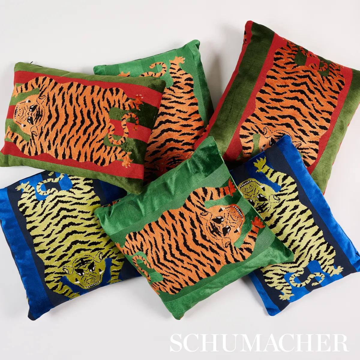 Jokhang Tiger Velvet Pillow_ GREEN