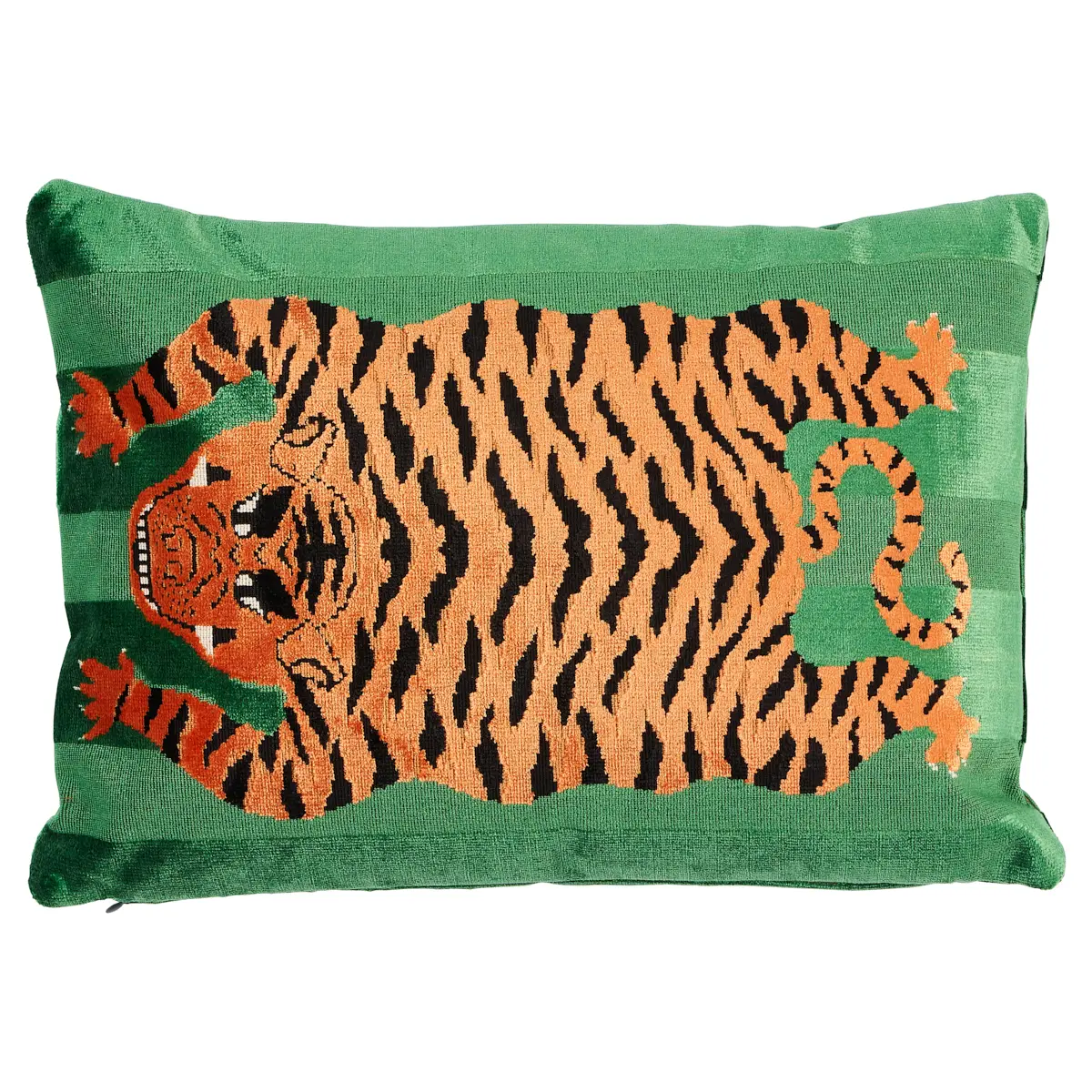 Jokhang Tiger Velvet Pillow_ GREEN