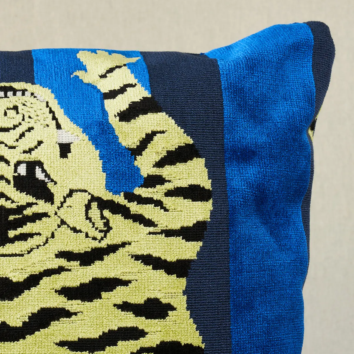 Jokhang Tiger Velvet Pillow_ BLUE