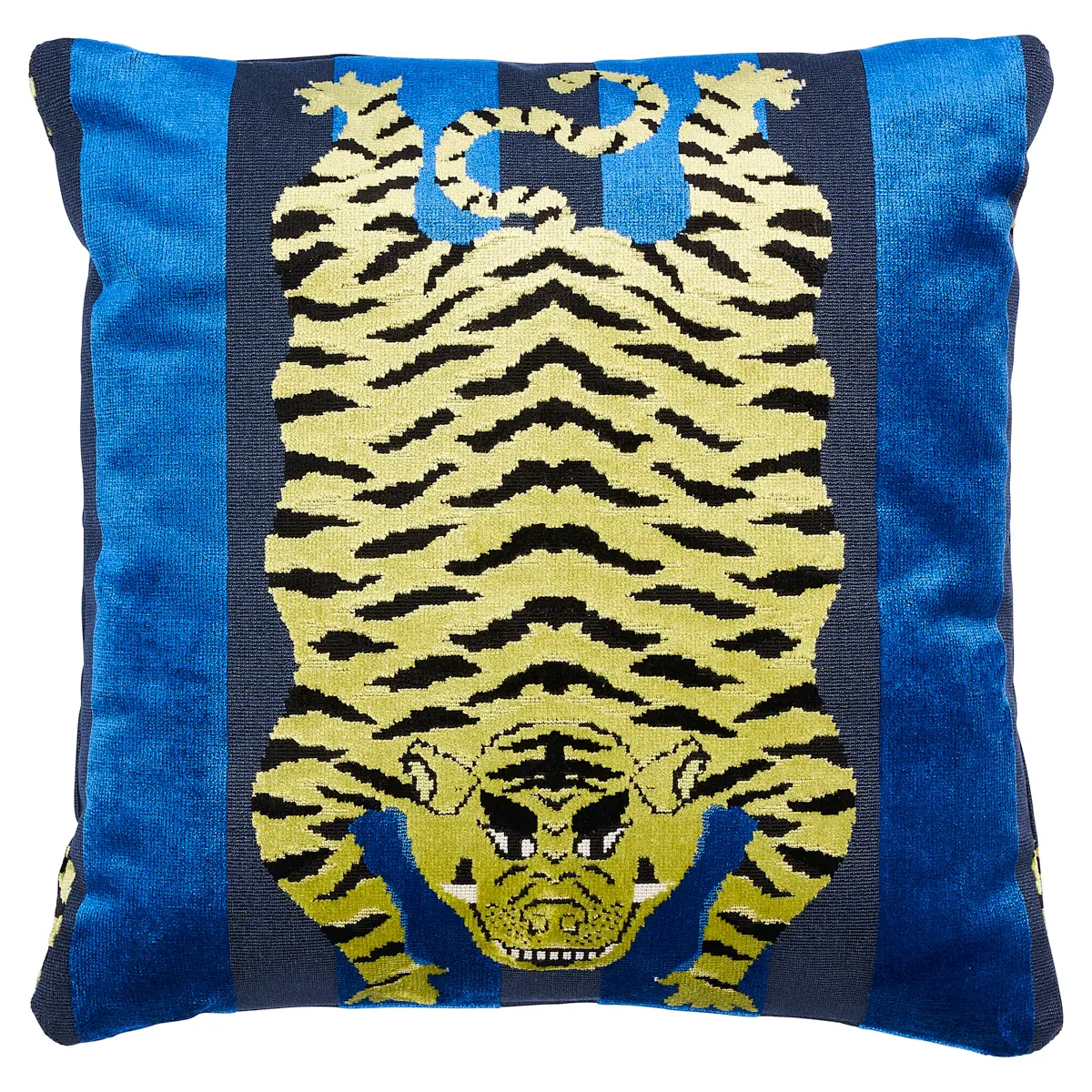 Jokhang Tiger Velvet Pillow_ BLUE