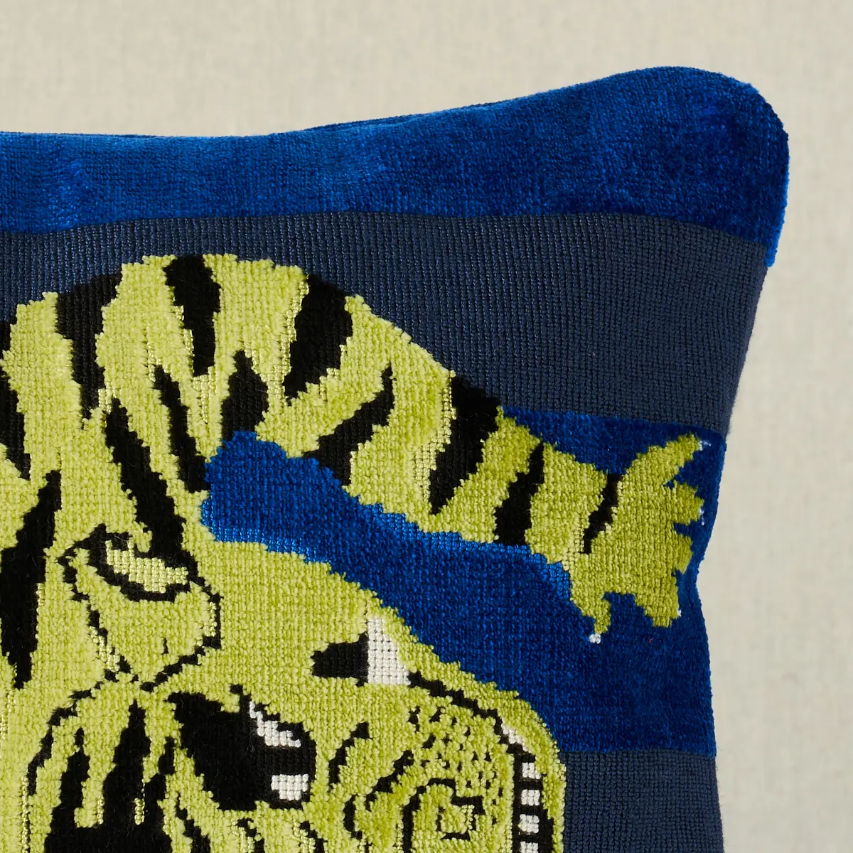 Jokhang Tiger Velvet Pillow_ BLUE