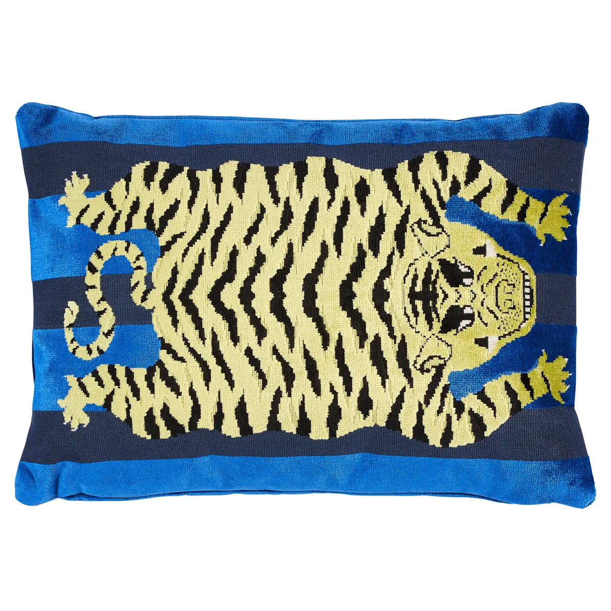 Jokhang Tiger Velvet Pillow_ BLUE