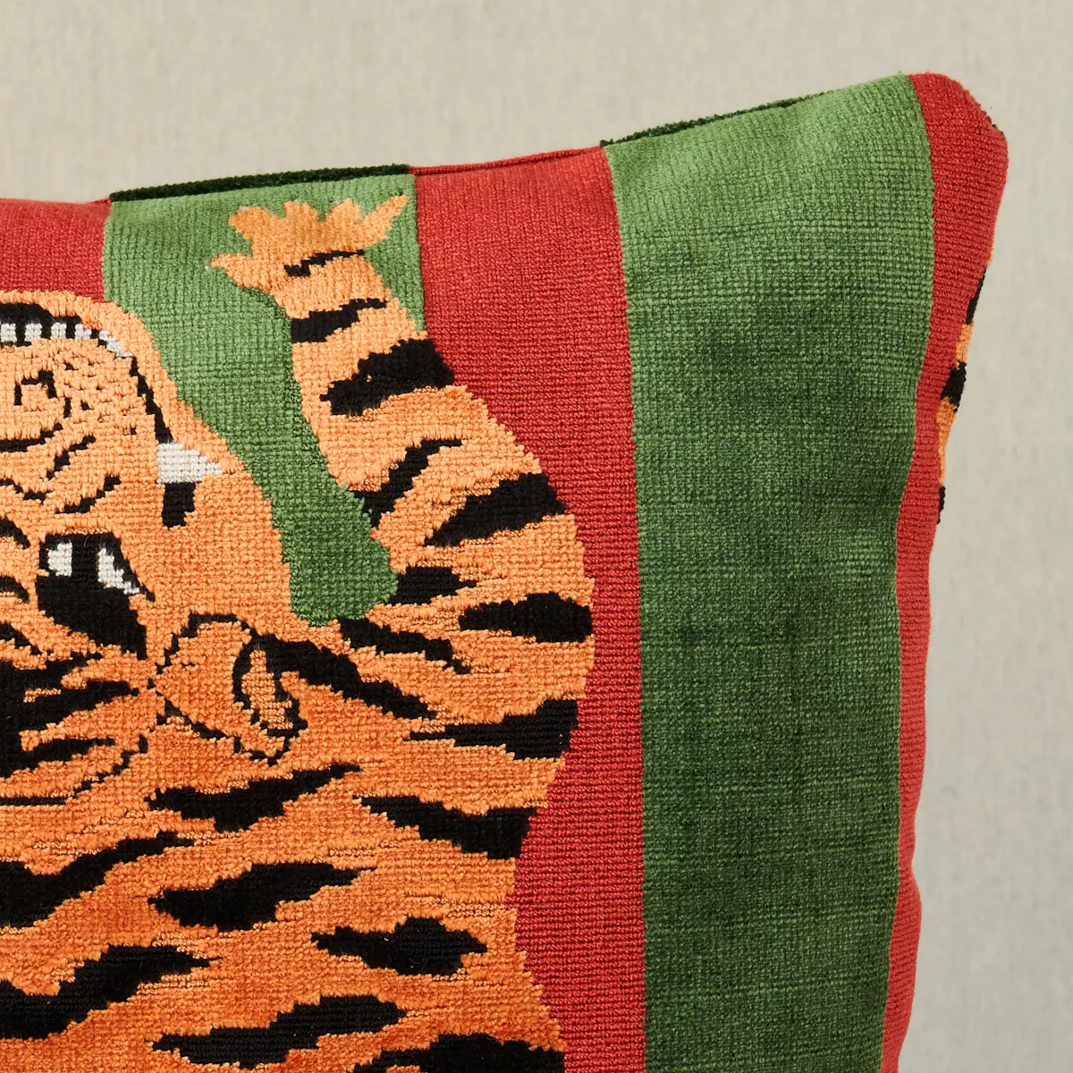 Jokhang Tiger Velvet Pillow_ RED & GREEN