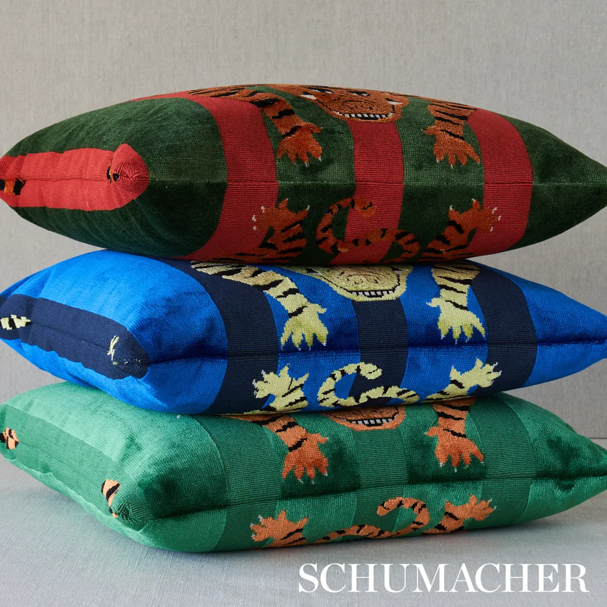 Jokhang Tiger Velvet Pillow_ RED & GREEN