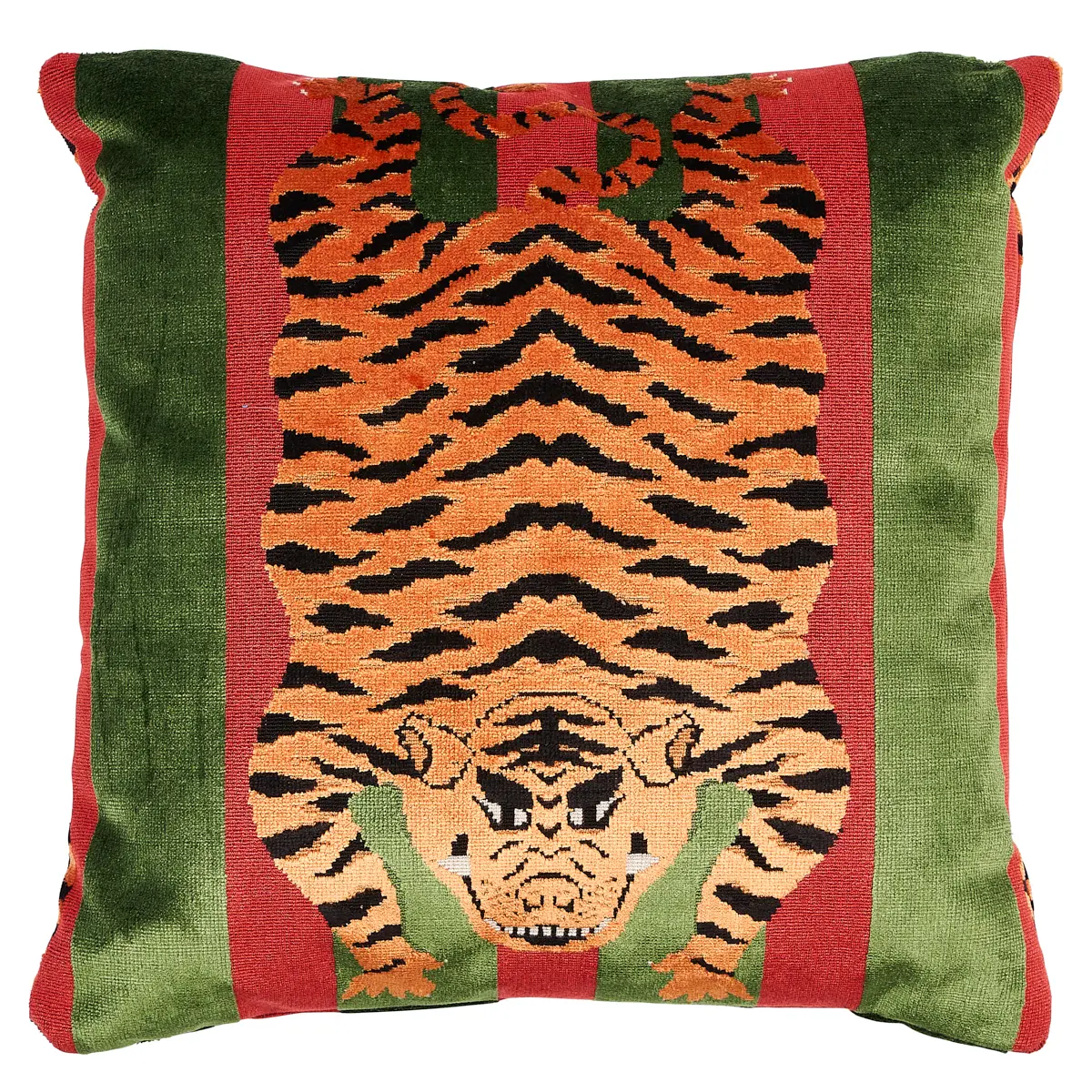 Jokhang Tiger Velvet Pillow_ RED & GREEN