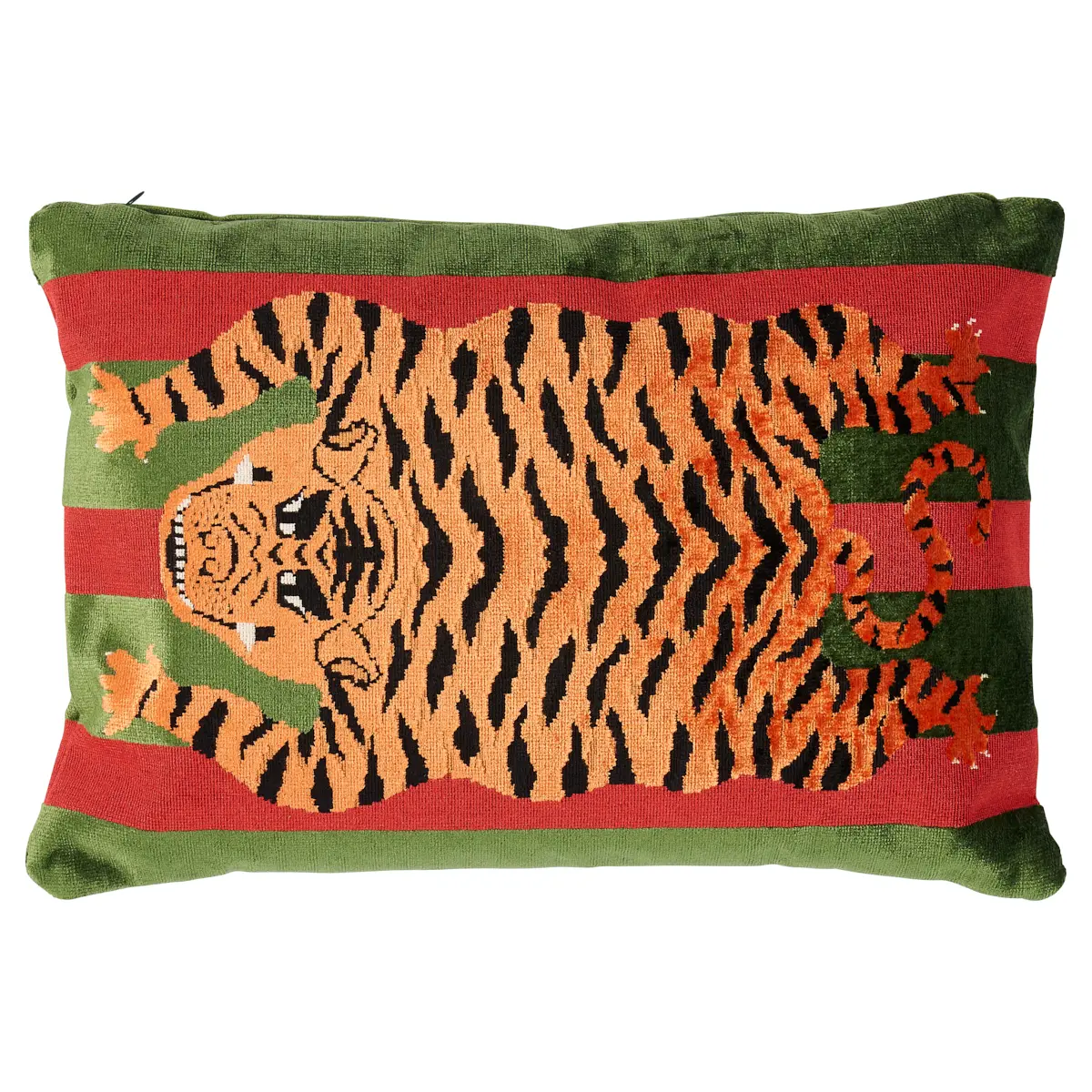 Jokhang Tiger Velvet Pillow_ RED & GREEN