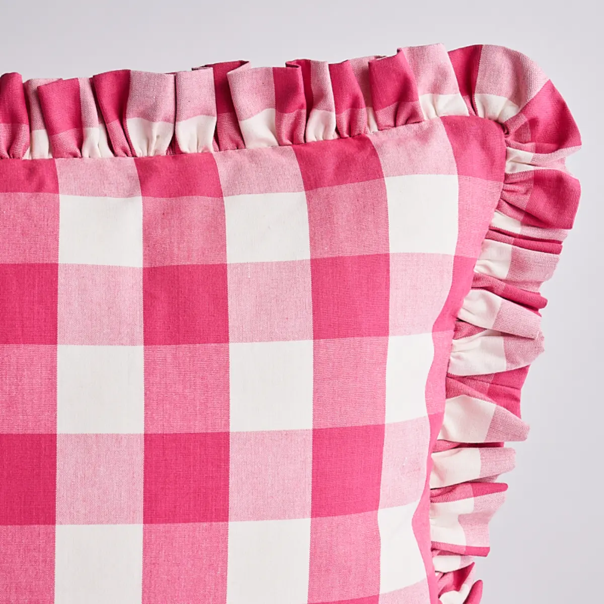 Camden Cotton Check Pillow_ MAGENTA