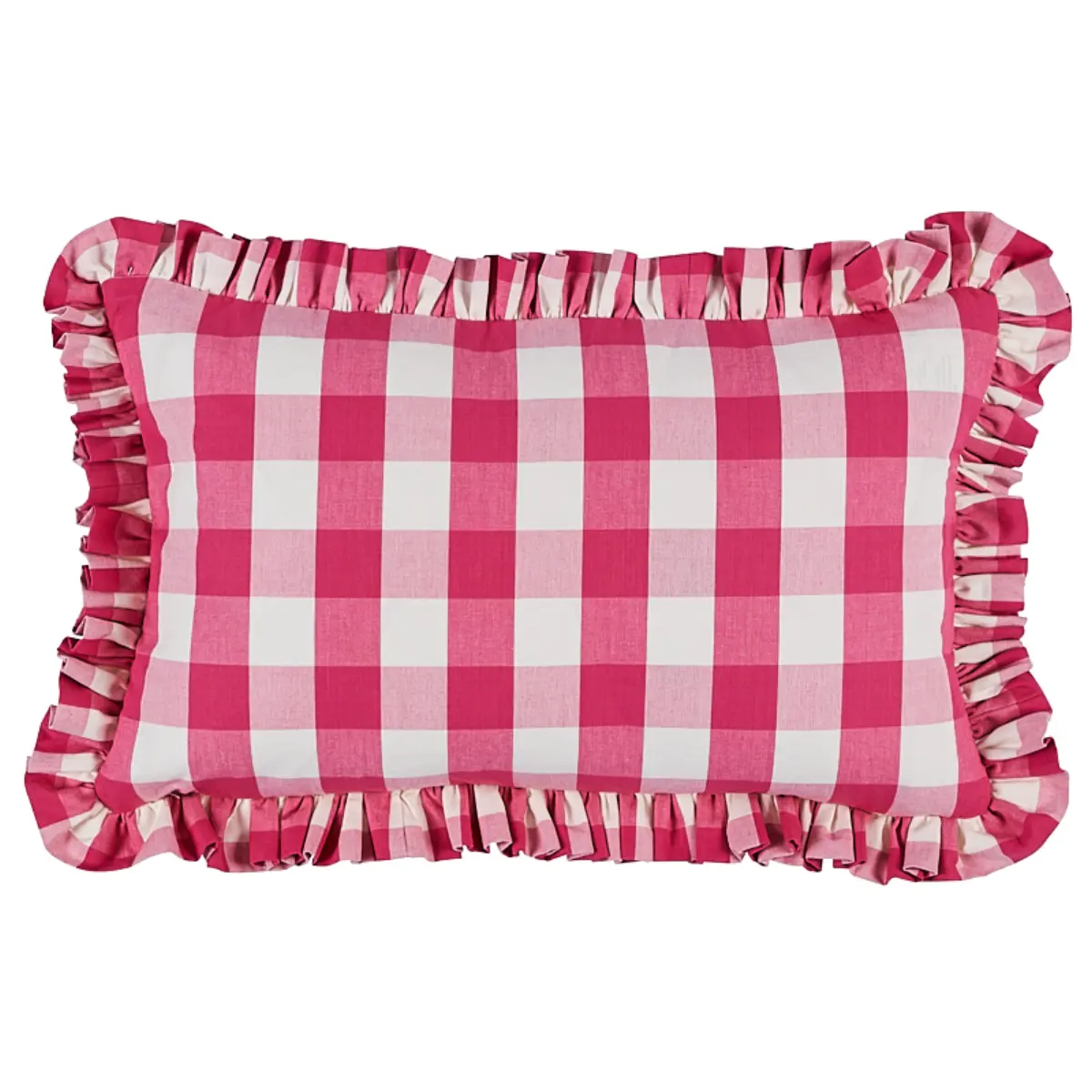 Camden Cotton Check Pillow_ MAGENTA