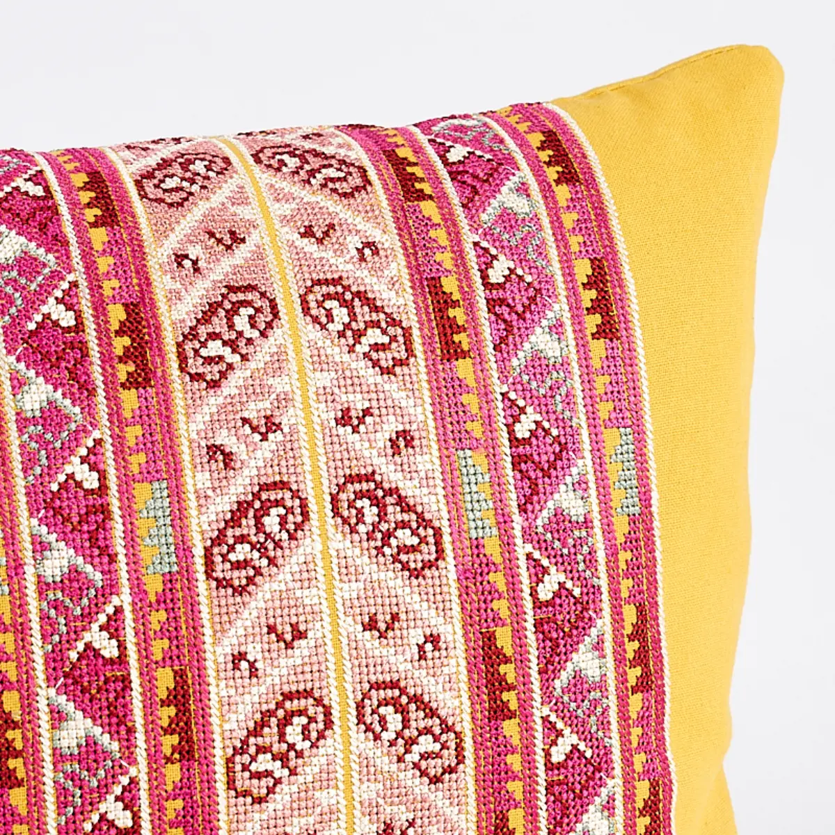 Vinka Embroidery Pillow_ PINK & YELLOW