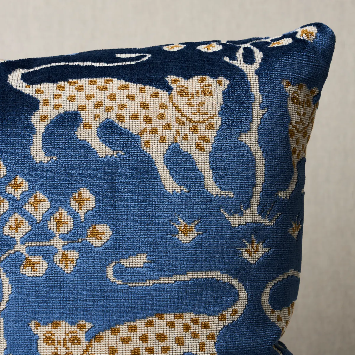 Woodland Leopard Velvet Pillow_ SAPPHIRE