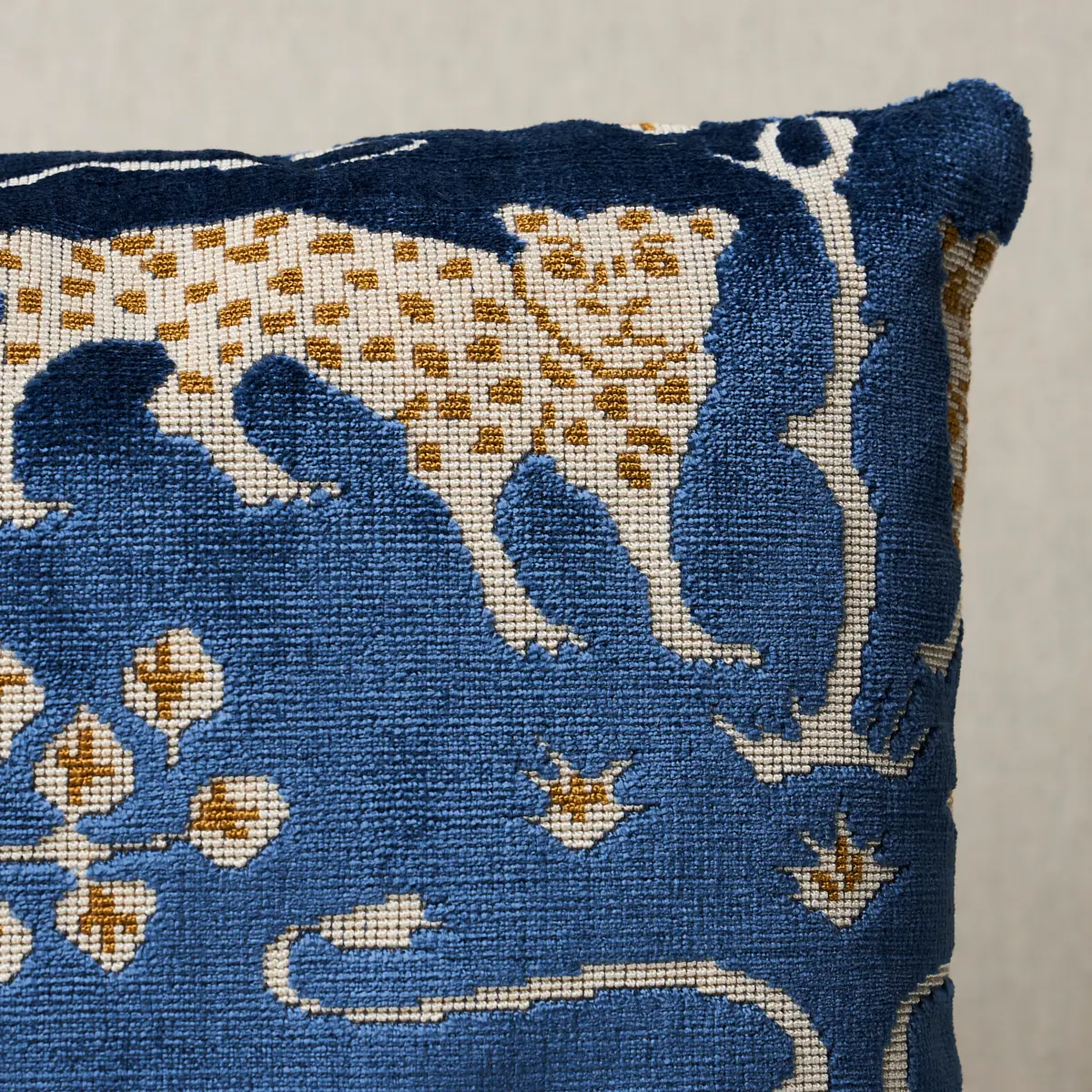 Woodland Leopard Velvet Pillow_ SAPPHIRE