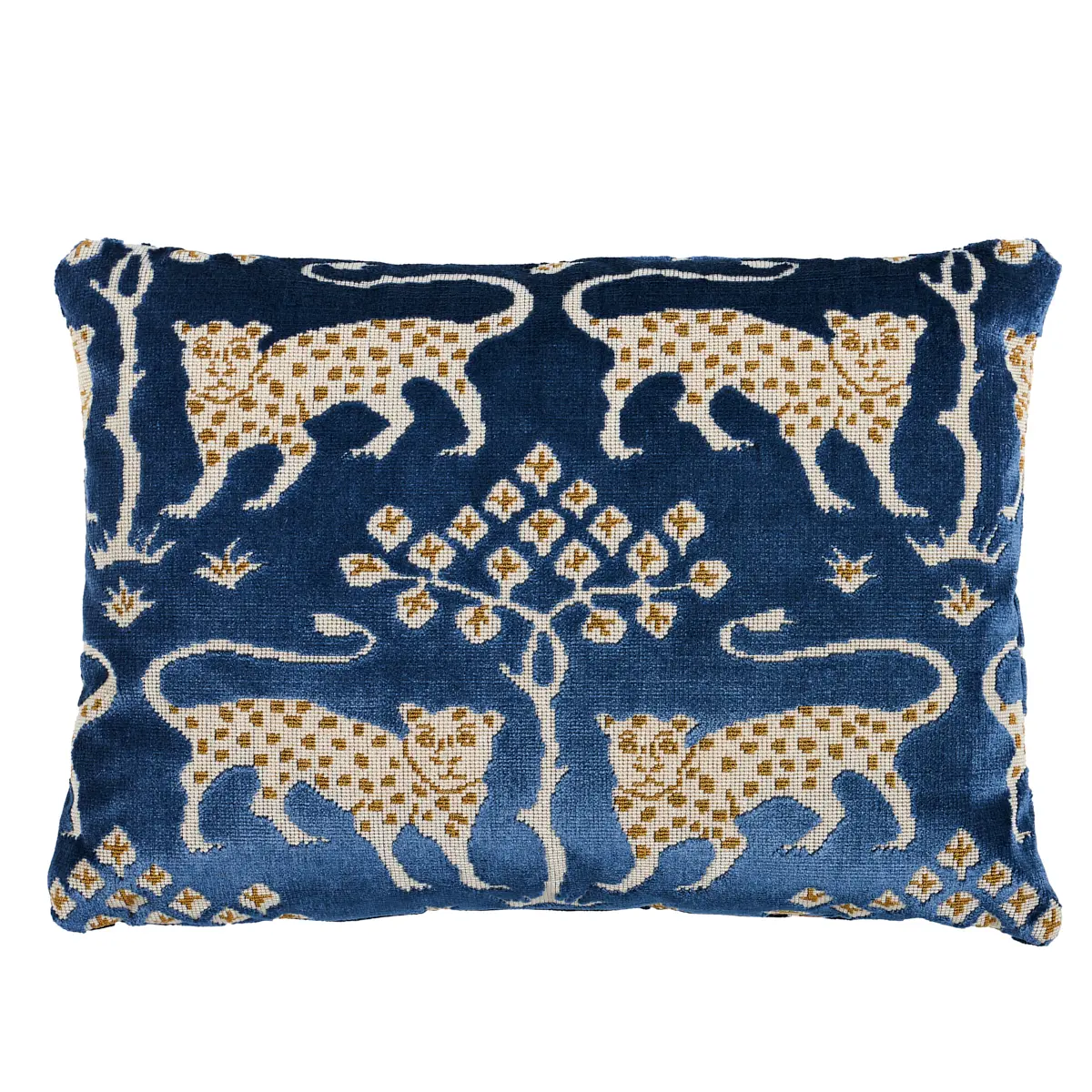 Woodland Leopard Velvet Pillow_ SAPPHIRE