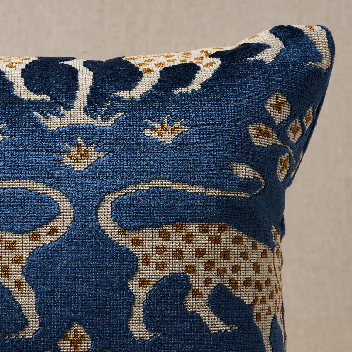 Woodland Leopard Velvet Pillow_ SAPPHIRE
