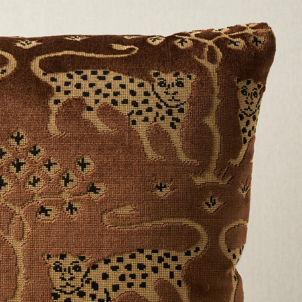 Woodland Leopard Velvet Pillow_ SEPIA