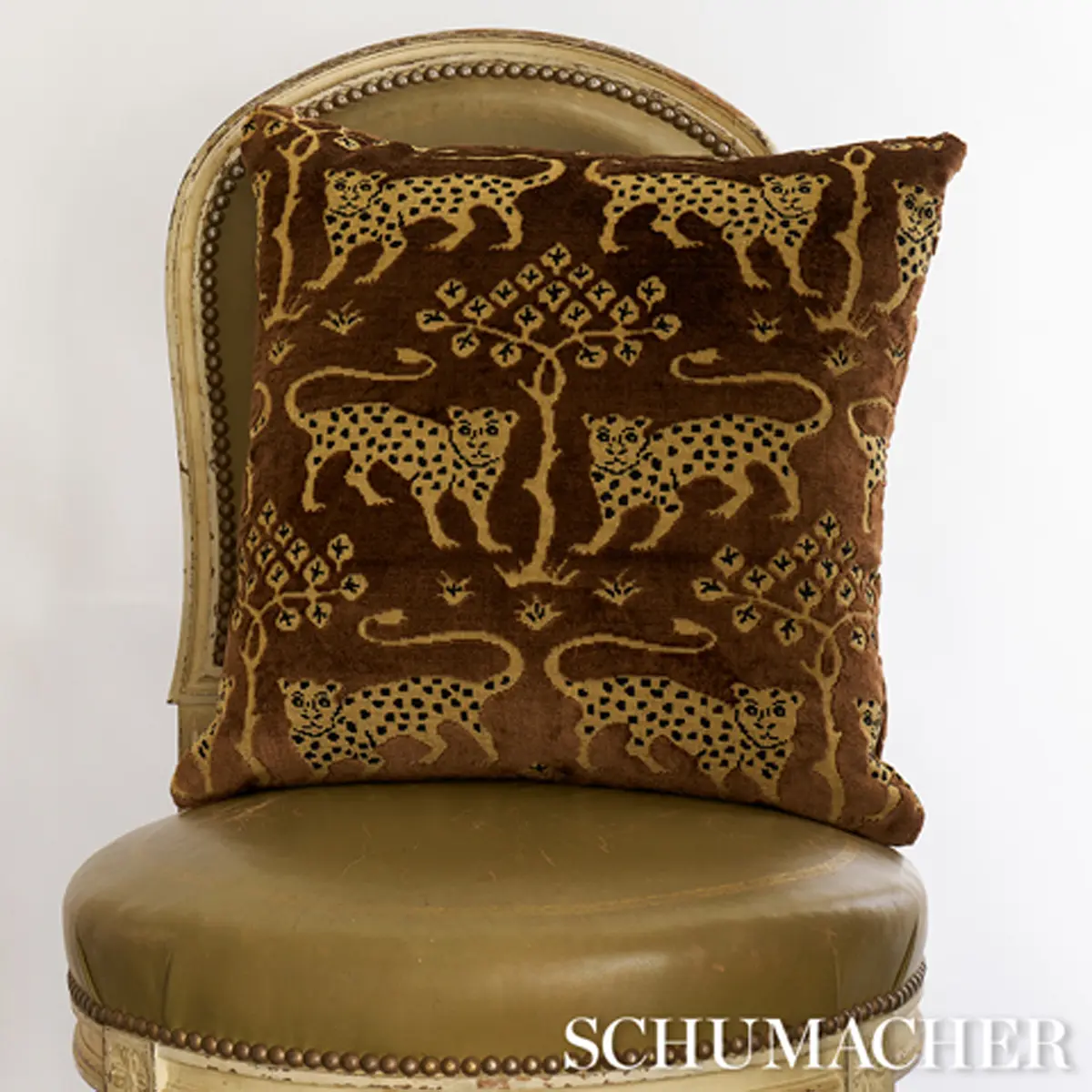 Woodland Leopard Velvet Pillow_ SEPIA