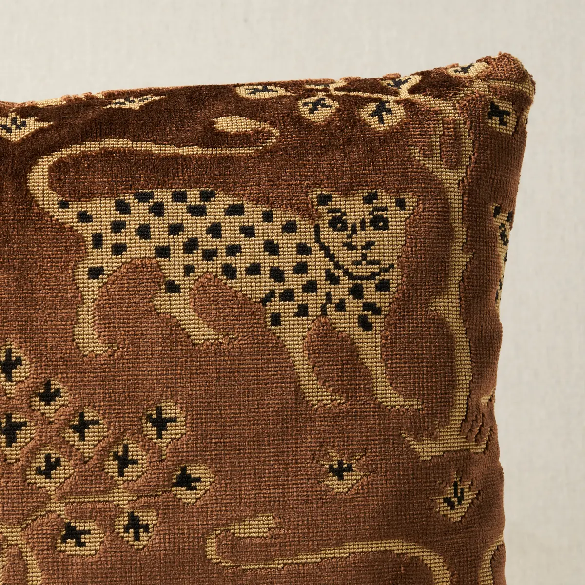 Woodland Leopard Velvet Pillow_ SEPIA