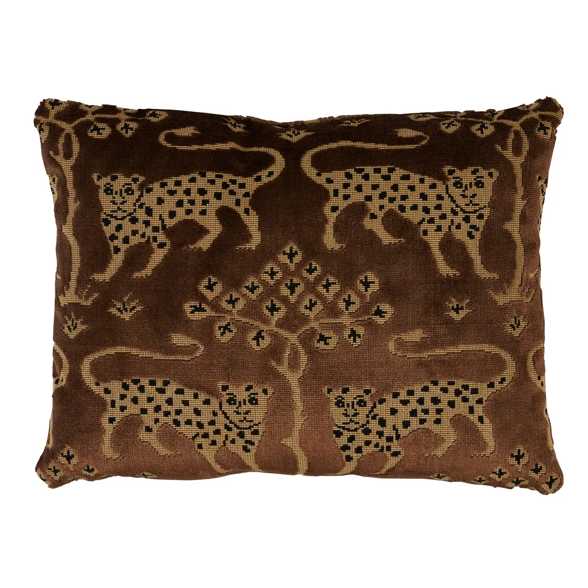 Woodland Leopard Velvet Pillow_ SEPIA